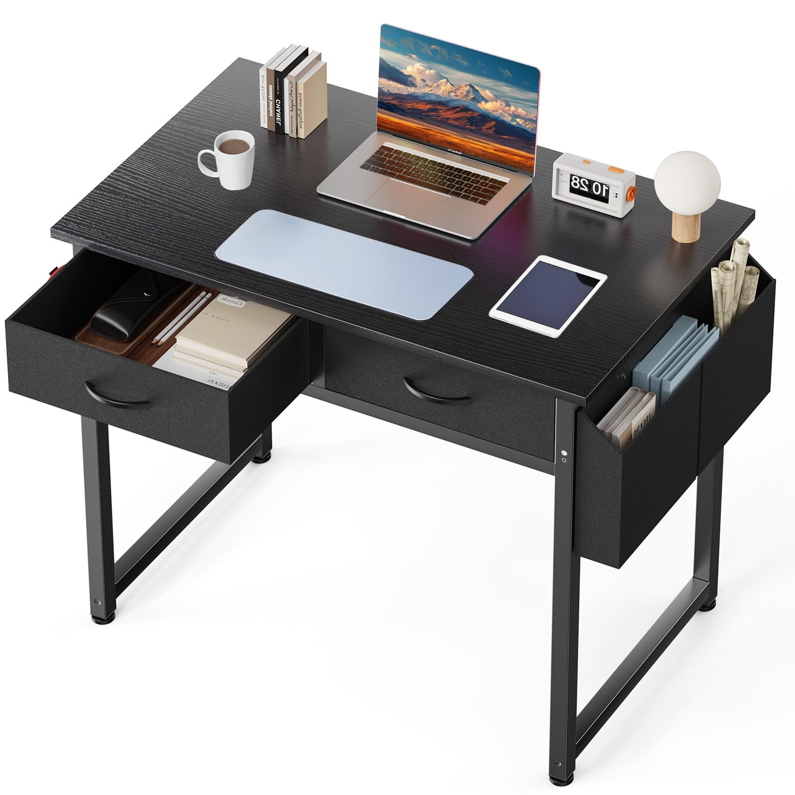 DUMOS 32″ Home Office Computer Desk with Drawers, Small Gaming 32-In, Black