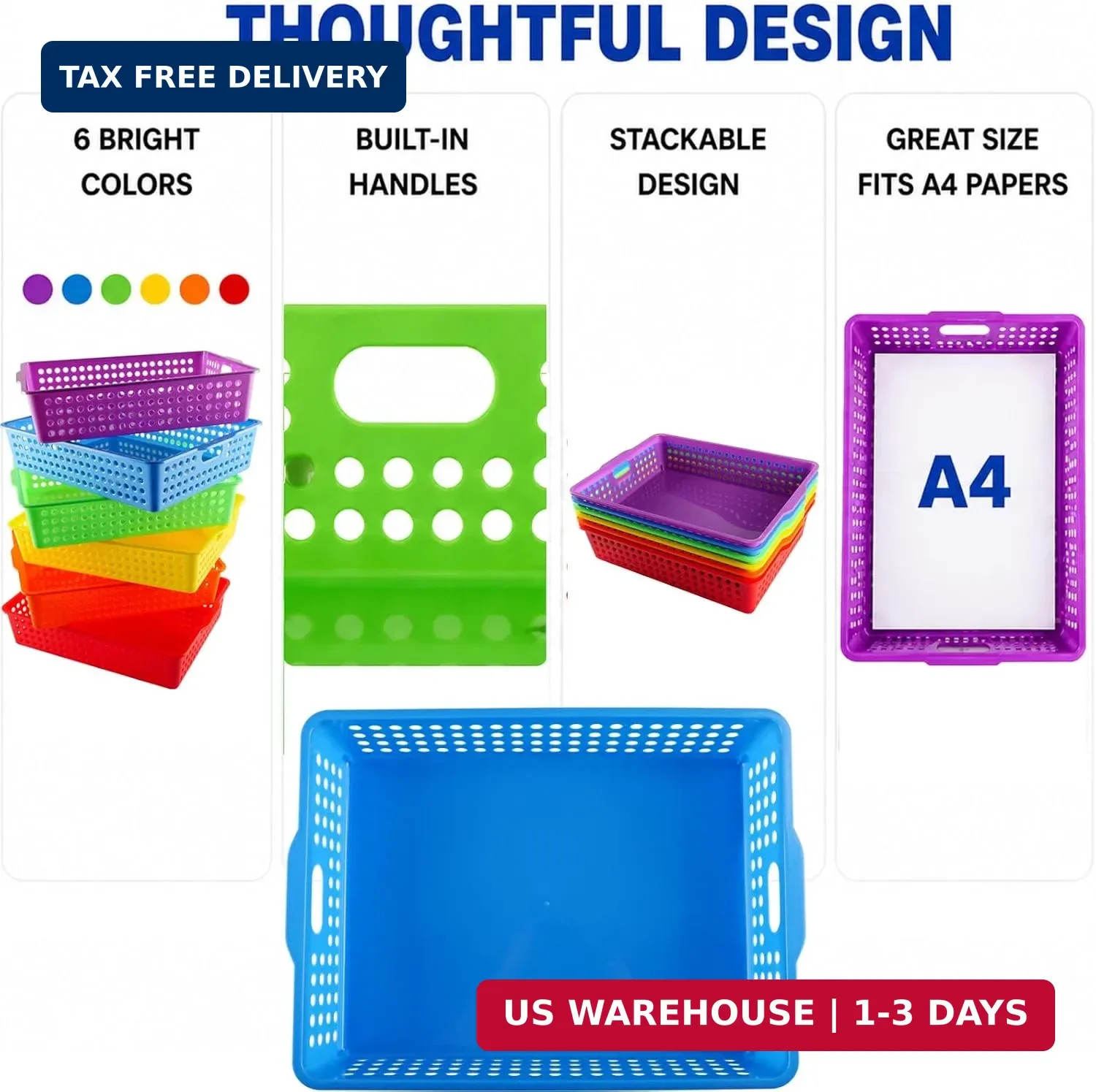 Svartur Classroom Paper Tray Set of 6, Plastic Turn in Trays for Classroom, Stac