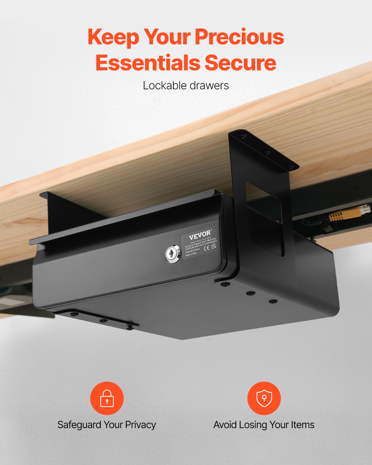 VEVOR 13 in Lockable Under Desk Drawer Organizer Slide-out Drawer for Office
