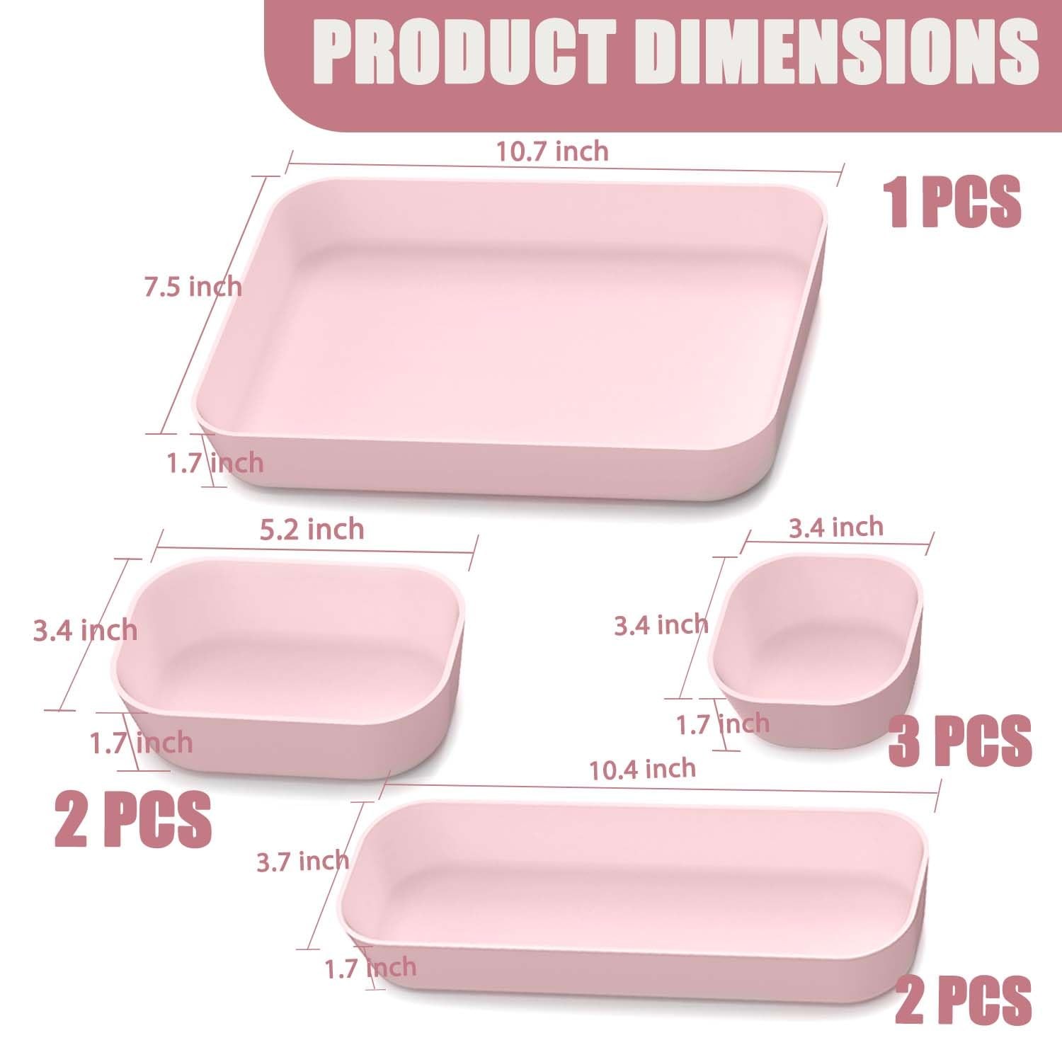 SILIVO 8 PCS Unbreakable Silicone Drawer Organizer Trays, Aesthetic Pink