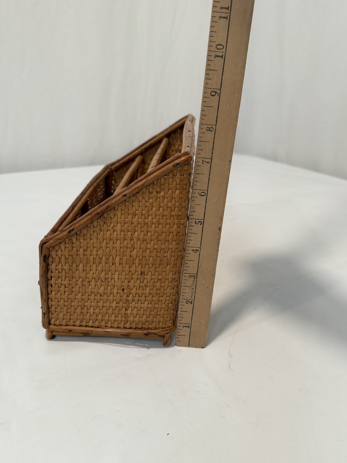 VTG Rattan Desk Organizer Letter Tray Bamboo Wicker Boho Hollywood Regency