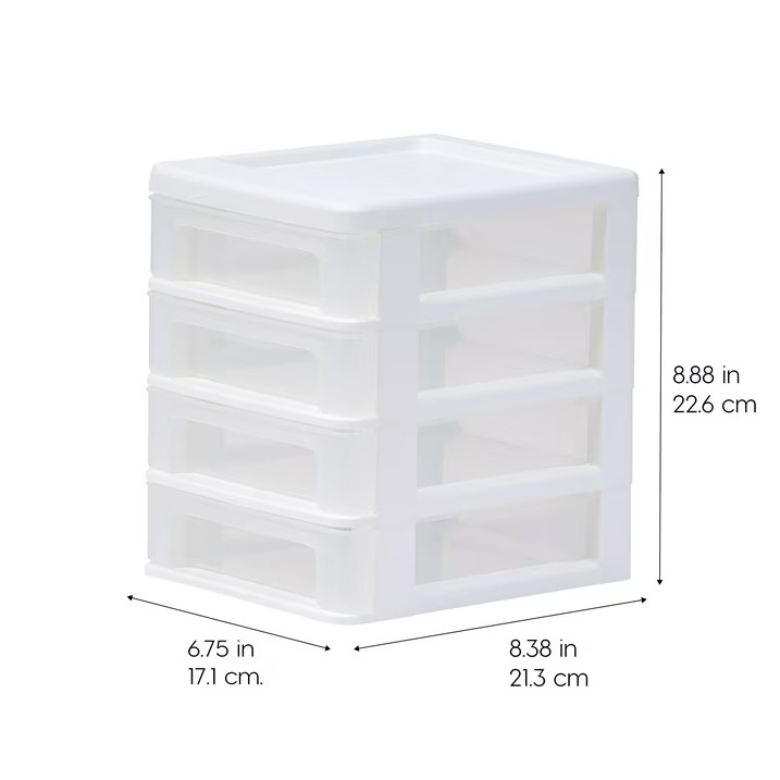 IRIS Small 4-Drawer Compact Desktop Organizer, Stacking Desktop Unit, White-Clea
