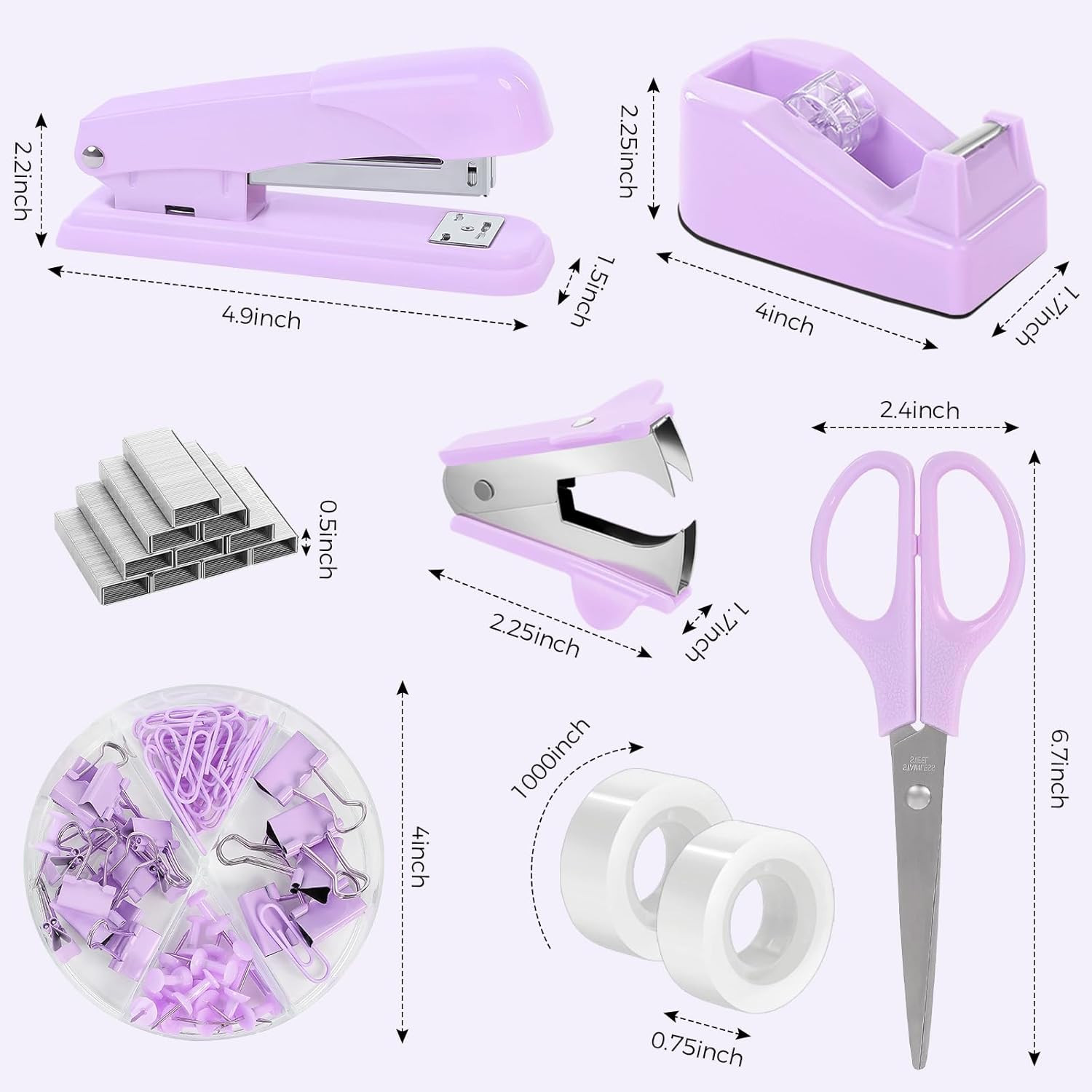 Purple Desk Accessories, Purple Office Supplies Set, Stapler, Tape Dispenser,…