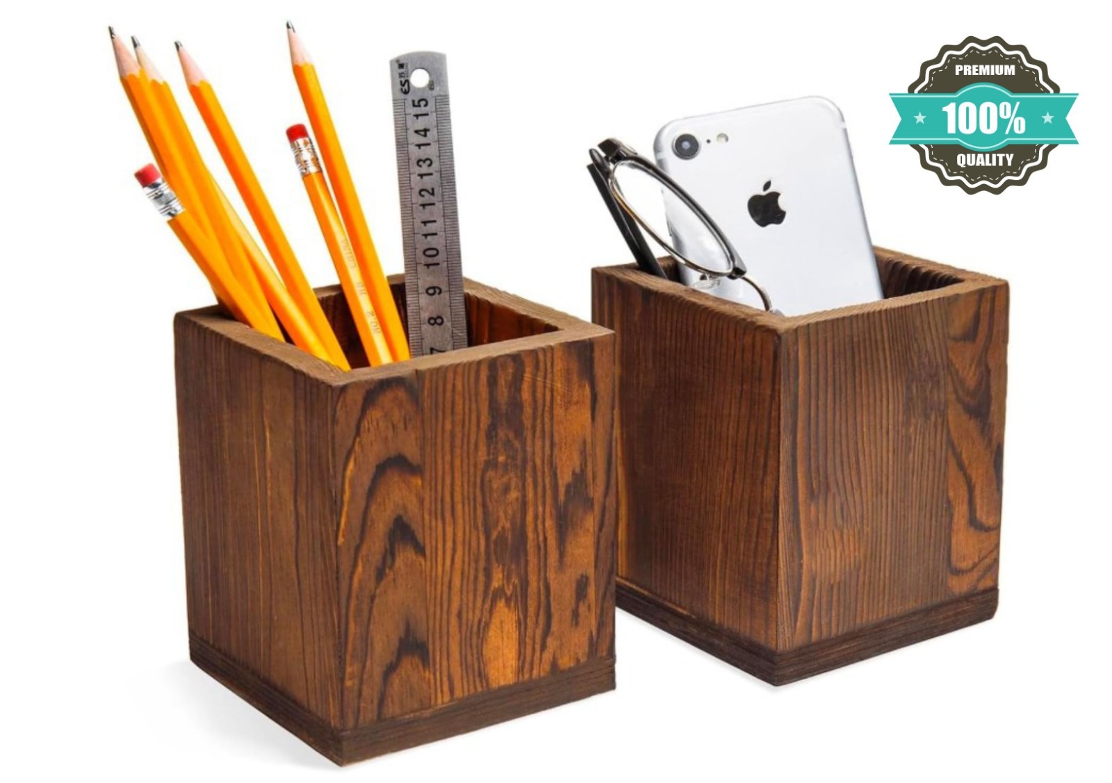 MyGift Set 2 Natural Wood Desktop Pen Pencil Holder Cup Office Desk Organizer