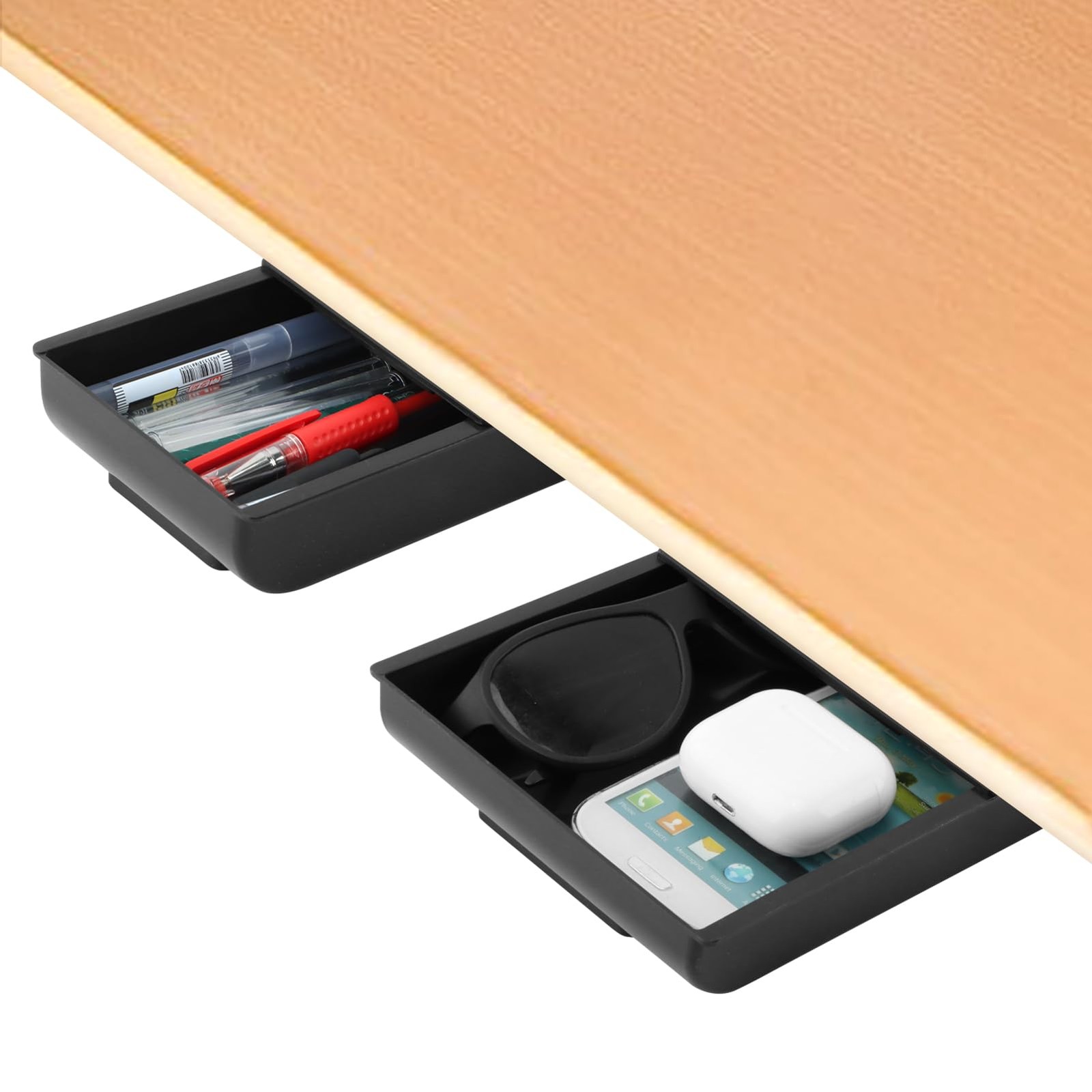 LORGVEXN 2pcs Under Desk Drawer, Self-Adhesive Pull Out Table Tray, Black