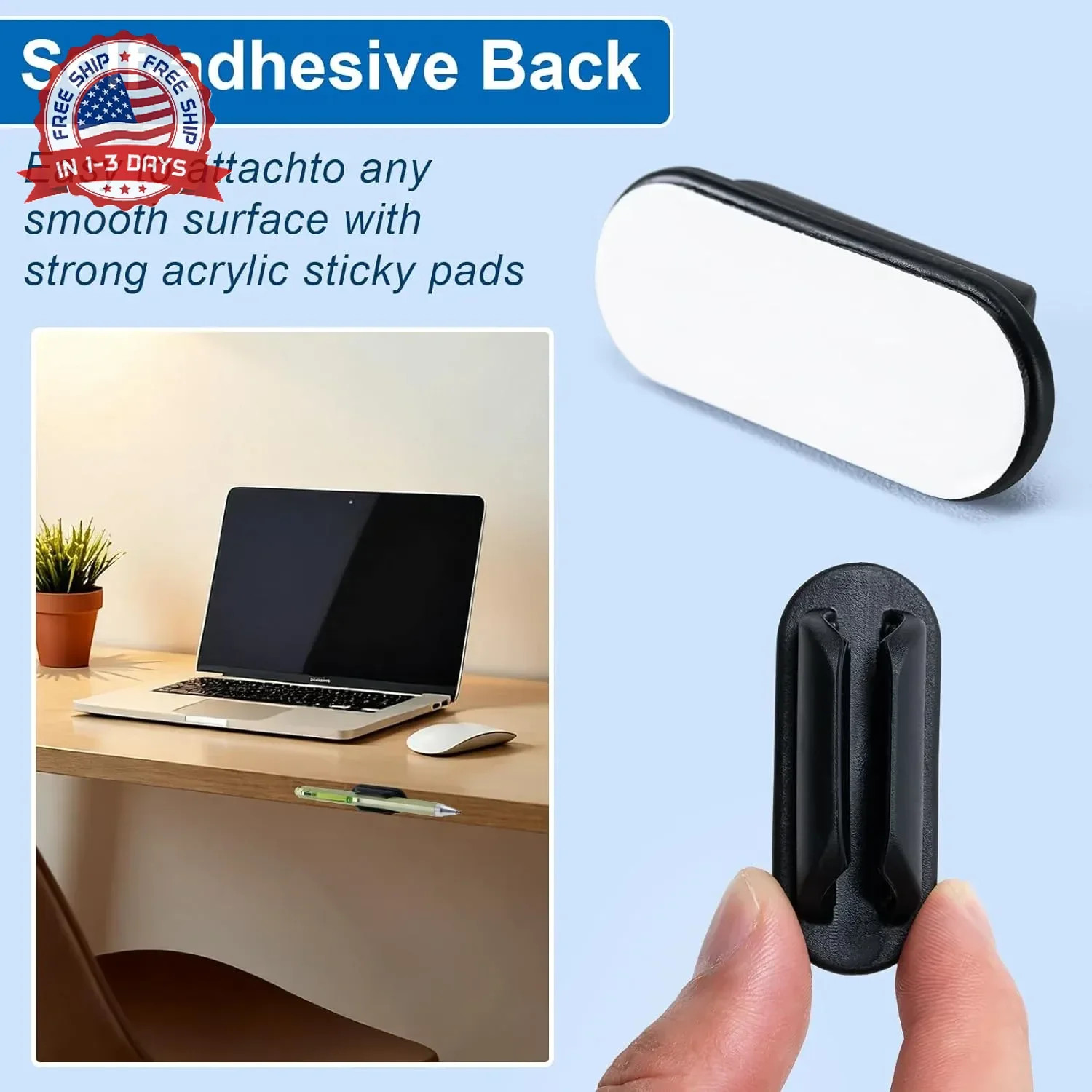 10 Pack Adhesive Pencil Holders for Desk,Silicone Flexible Pen Holder for Wall,