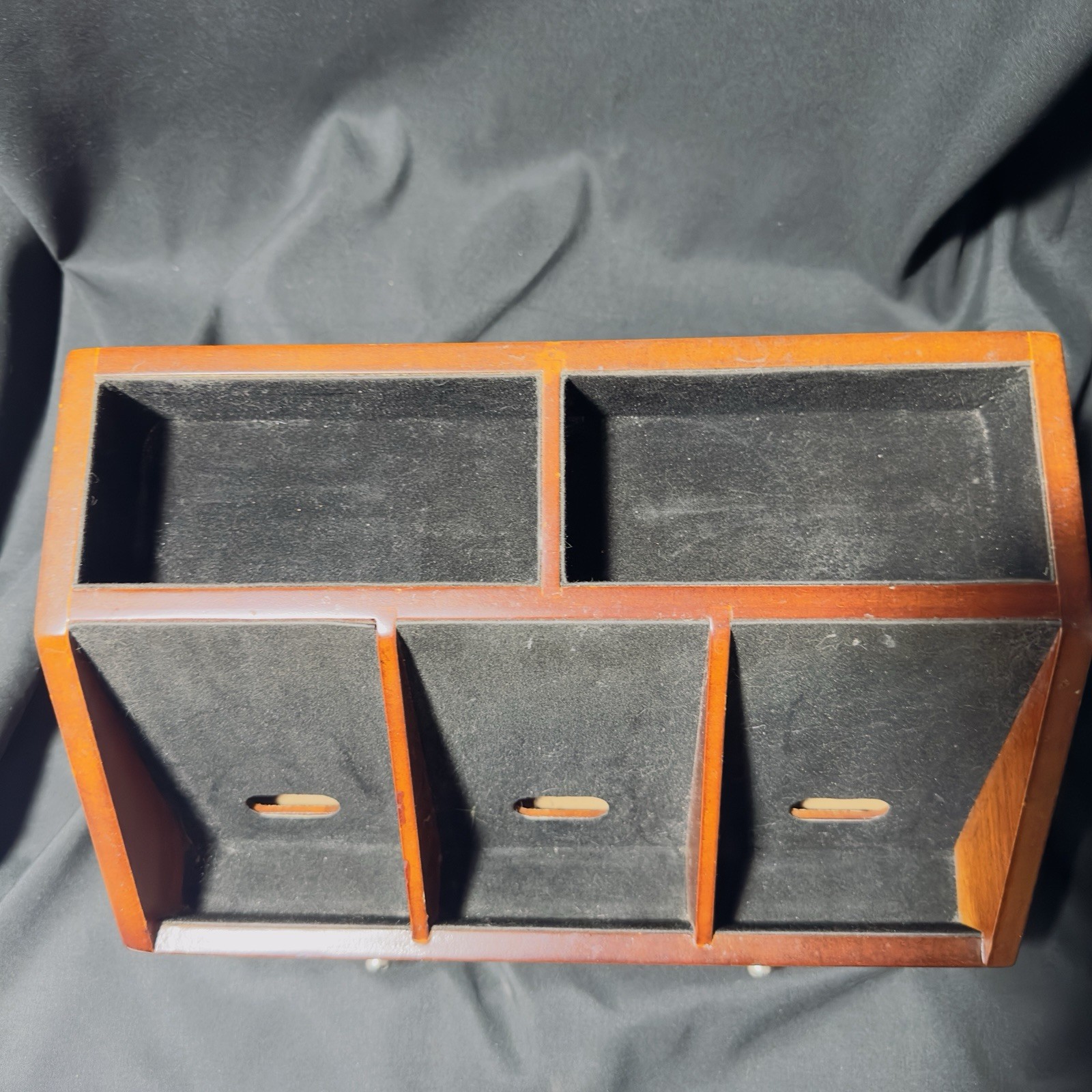 Vtg Wooden Office Desk Top Organizer Stationary 2 Drawer 5 Slots Felt Lined