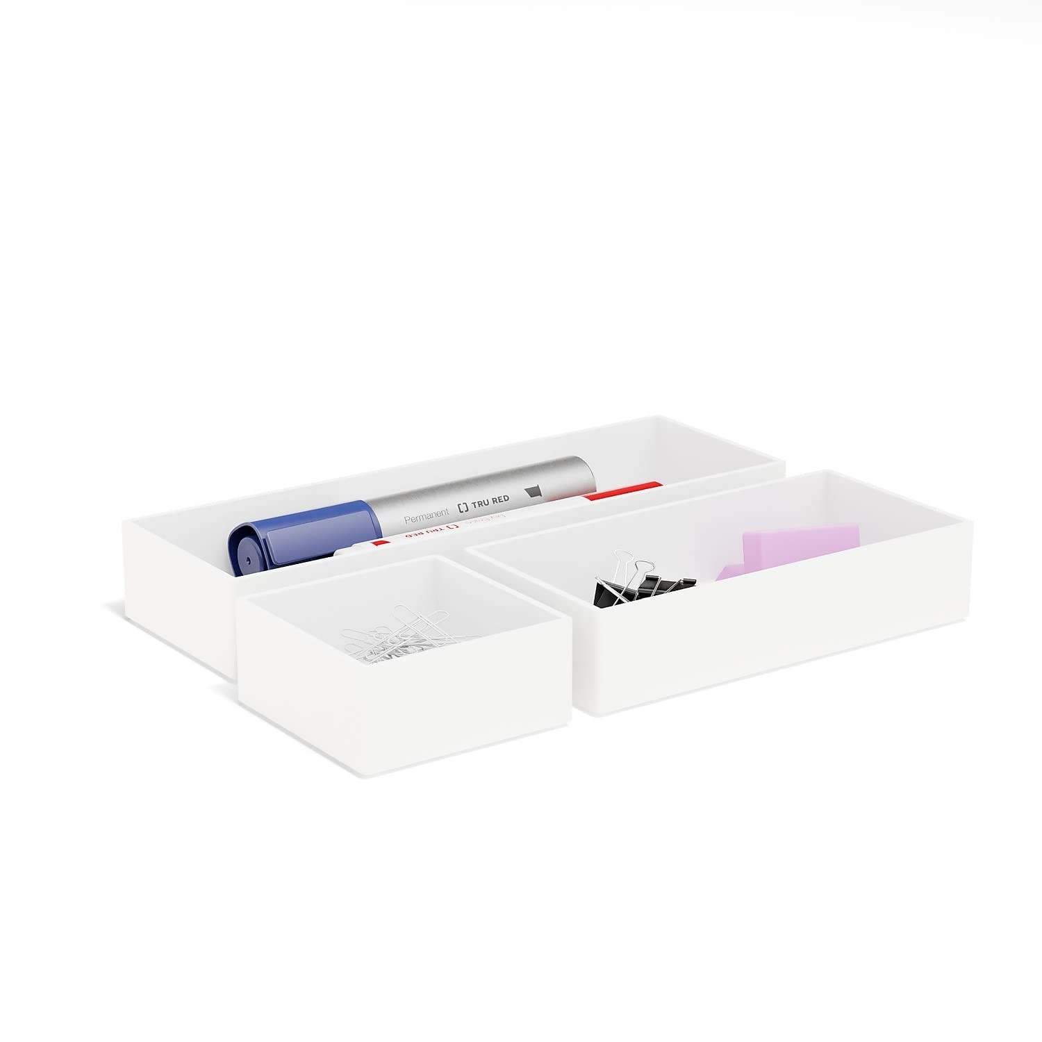 TRU RED Plastic Drawer Organizer Set, 3‑Piece, White, 9/Carton – White