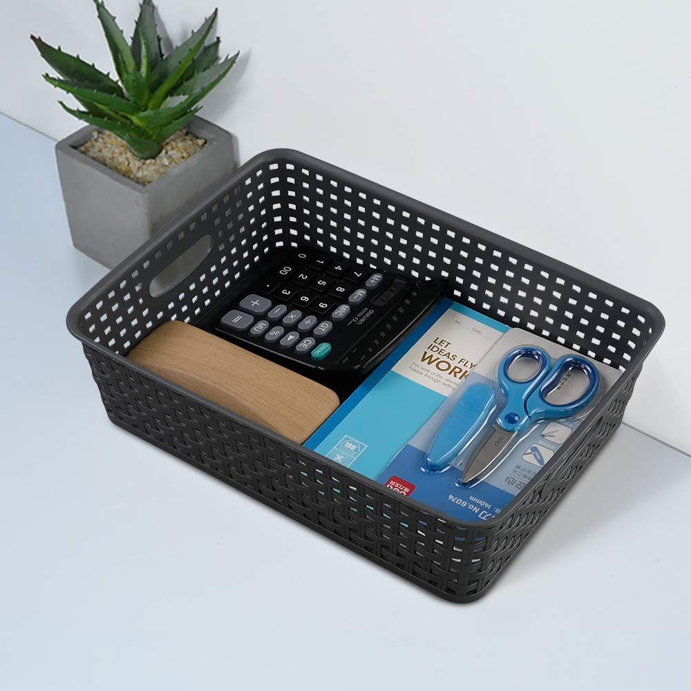 4 PCS Grey Office Paper Tray Plastic Shallow Storage Baskets Desk Organizer