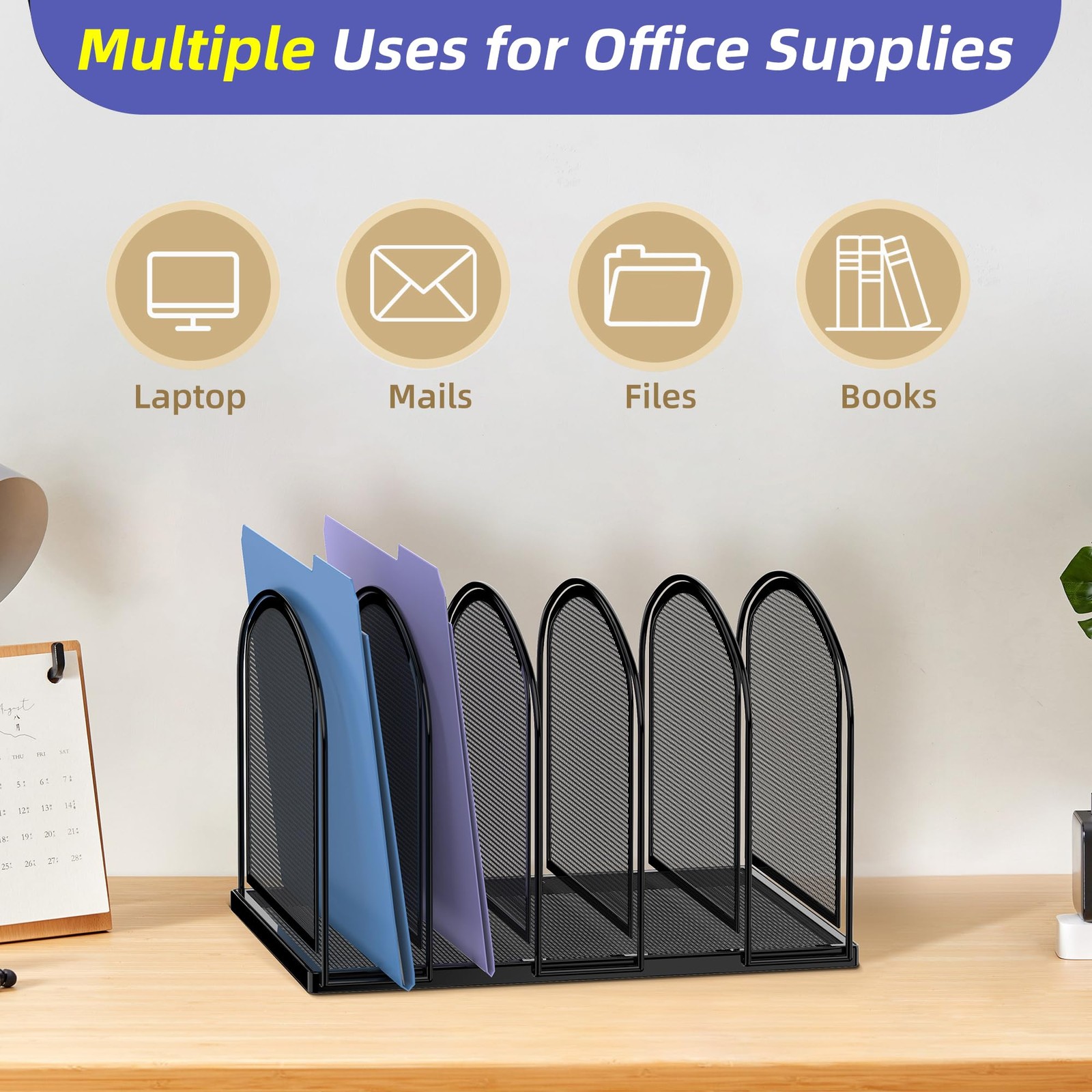 SUPEASY File Organizer for Desk, 5-Section Mesh Desk Organizer, Vertical File…