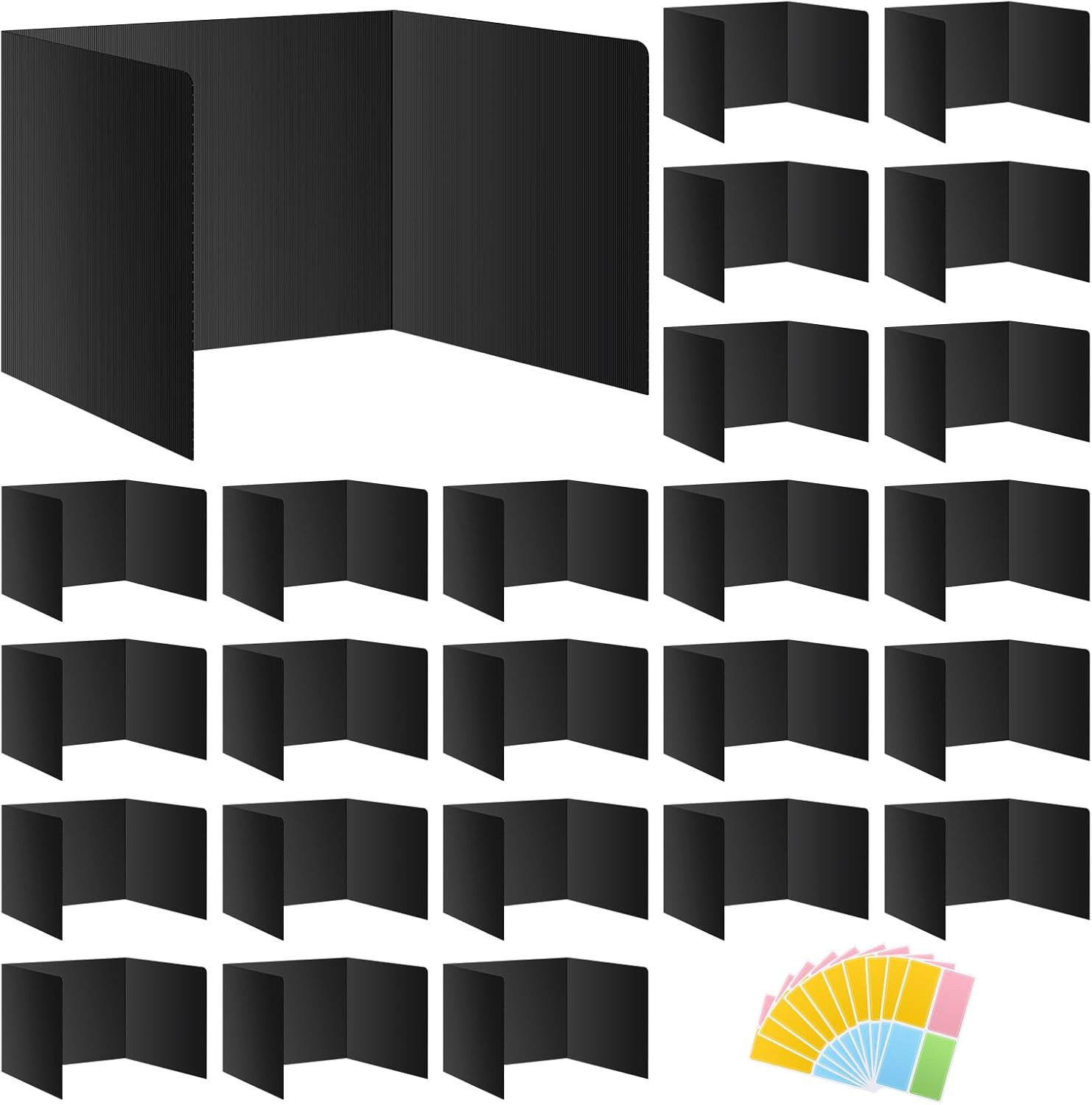 Black 24-Pack Desk Dividers for Students, Waterproof Durable Plastic Study Carre
