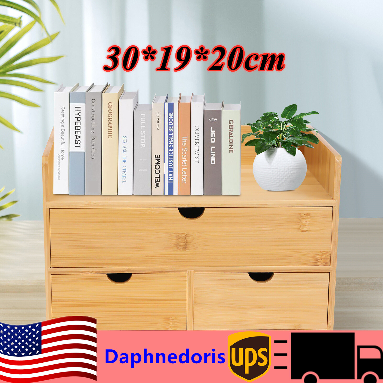Raw Wood Color Tabletop Storage Box Desk Organizer 3 Drawers home Office