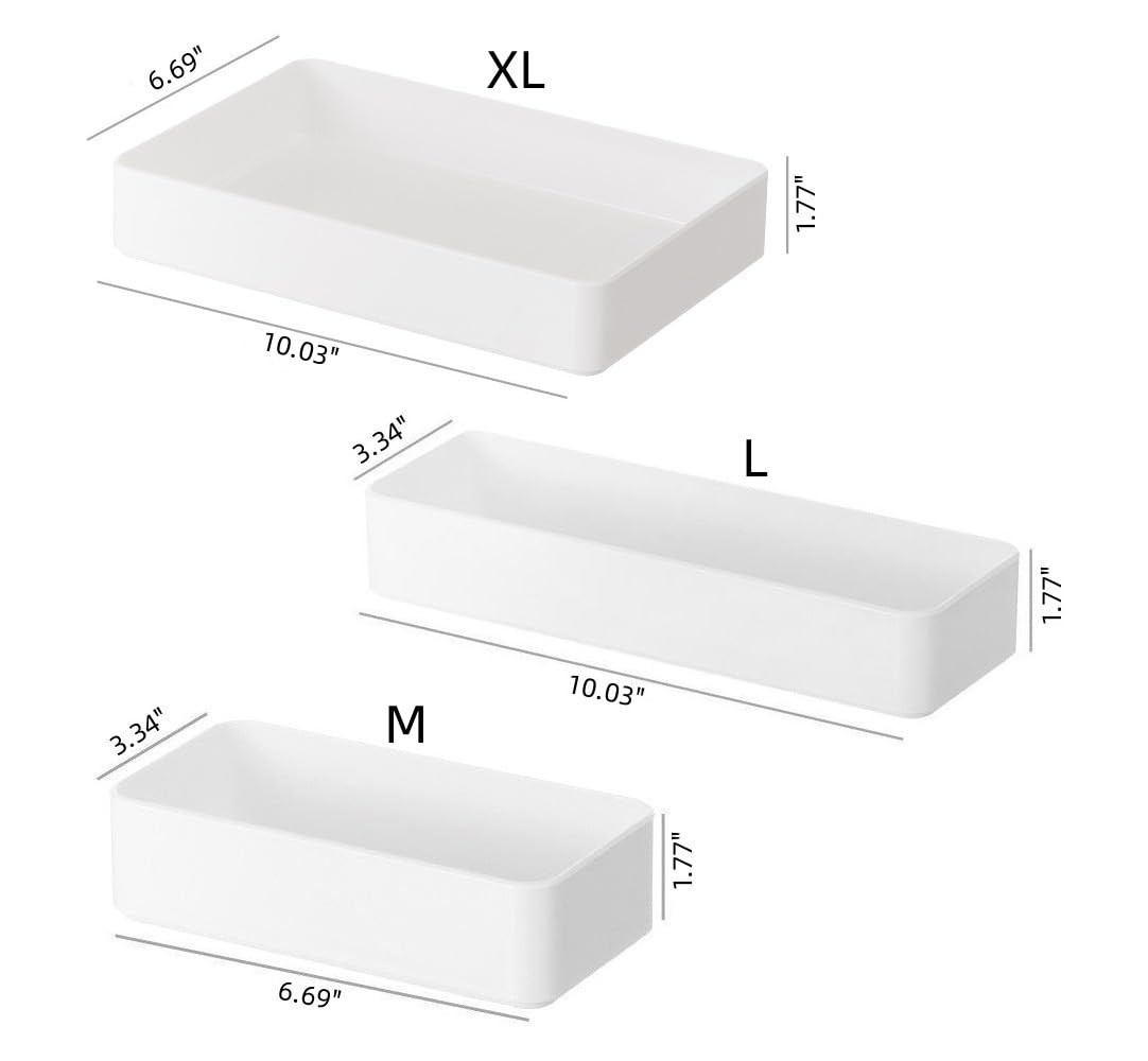 RAUVOLFIA Plastic Drawer Organizers Set, 3-Size Versatile M+L+XL, White