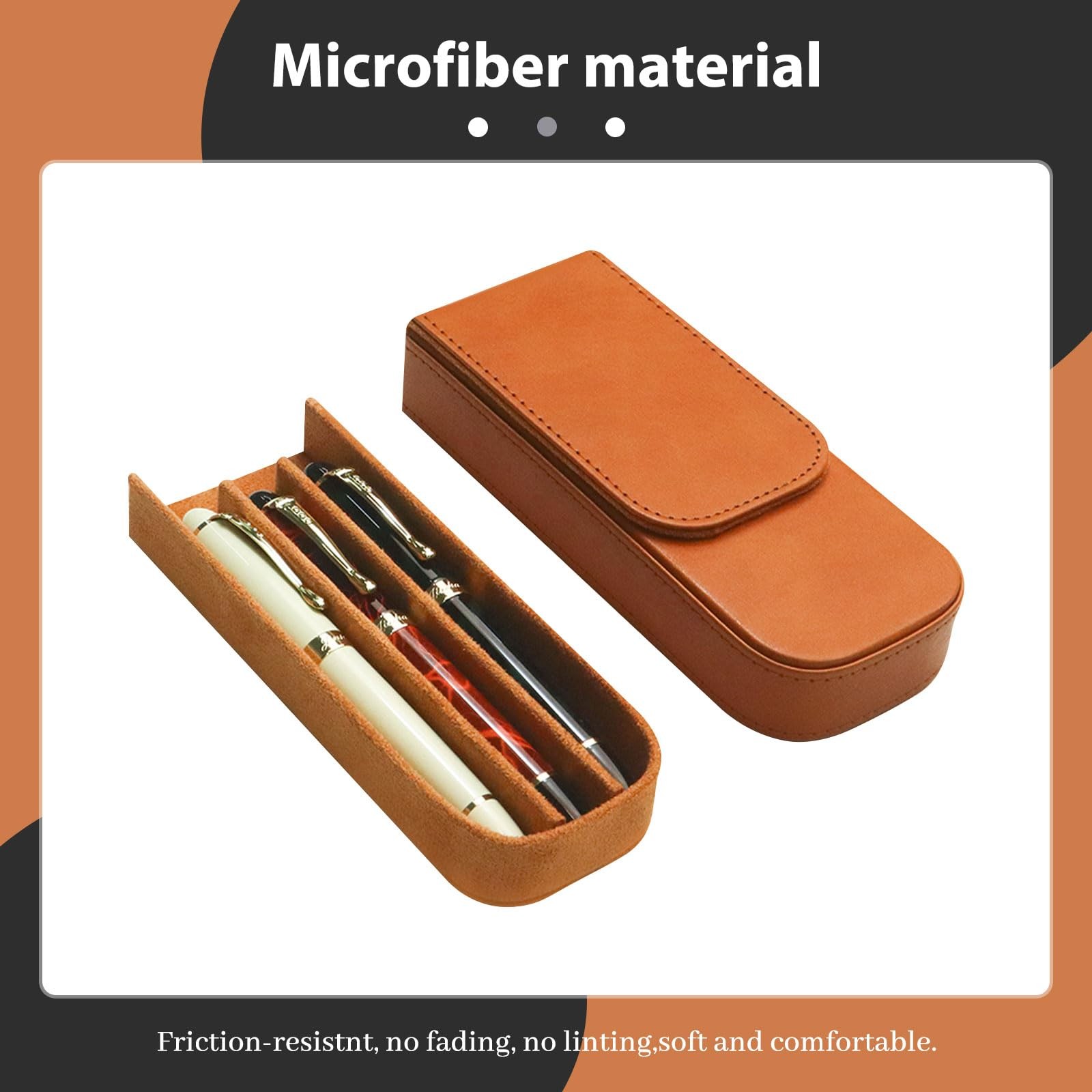 MIVLXLX Brown Leather Triple Pen Case for Fountain, Ballpoint, Rollerball Pens