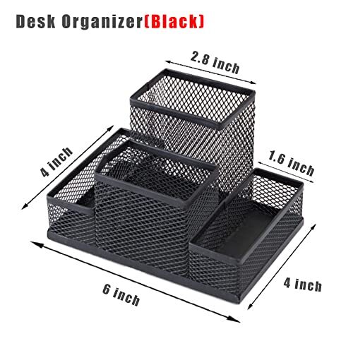 Desk Organizer Desktop Mesh Pen Pencil Holder Caddy with 4 Compartments, Black