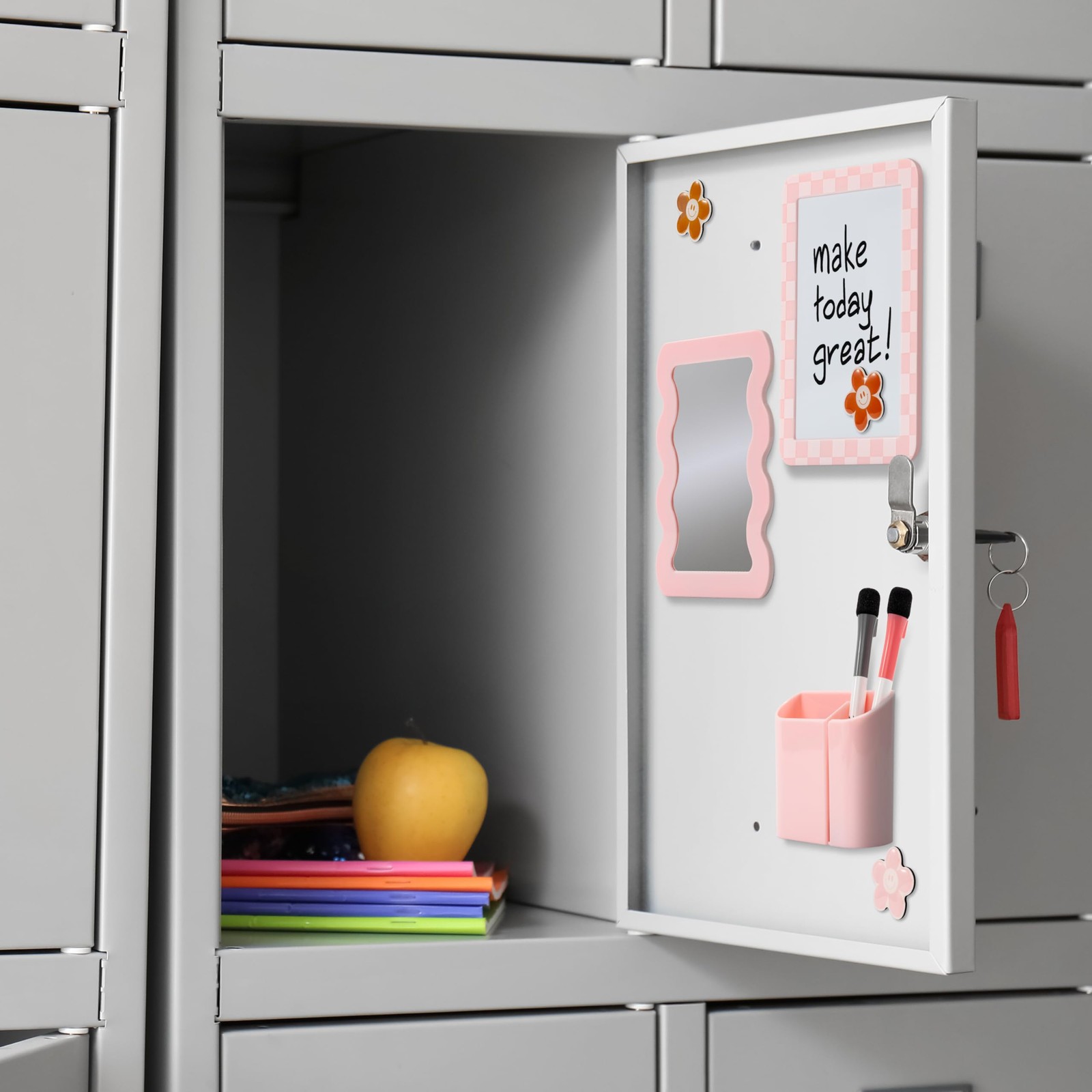 Pink Locker Accessories Kit for Girls with Mirror Whiteboard Organizer