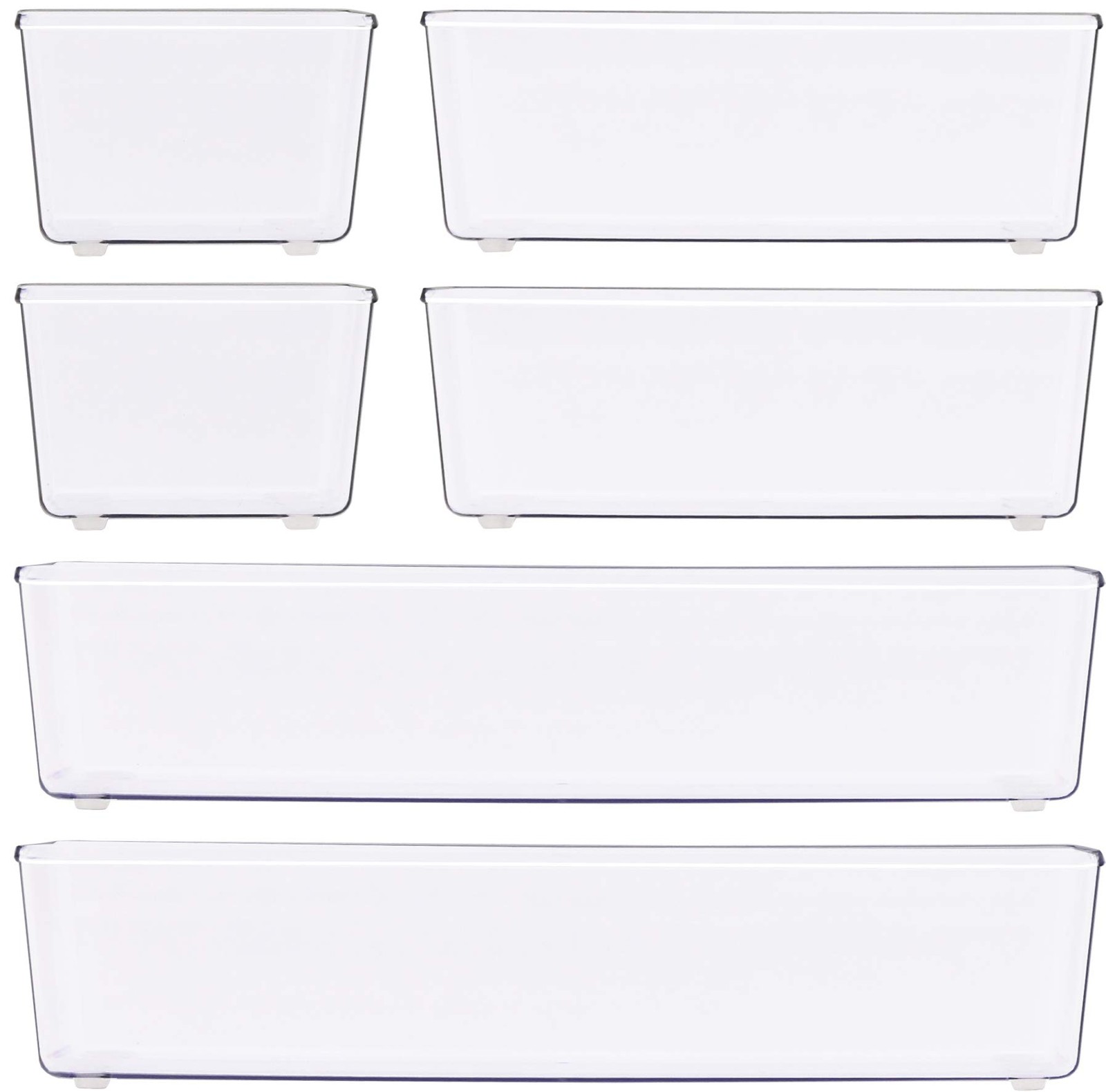 Simple Houseware Clear Drawer Organizer for Office Bin Assorted Sizes,