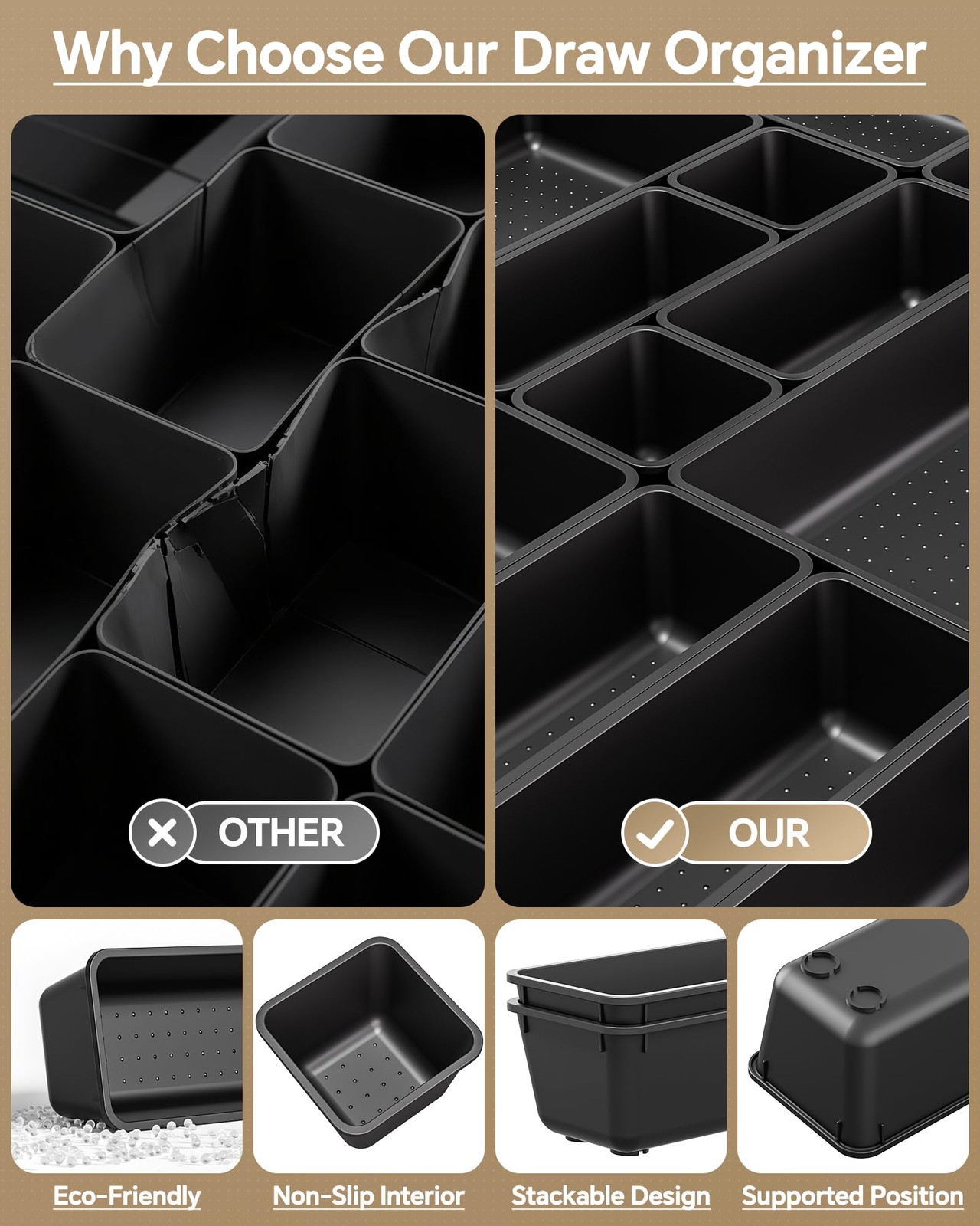 25 PCS Plastic Drawer Organizers Set, 4 Sizes Vanity Organizer, Makeup and De…