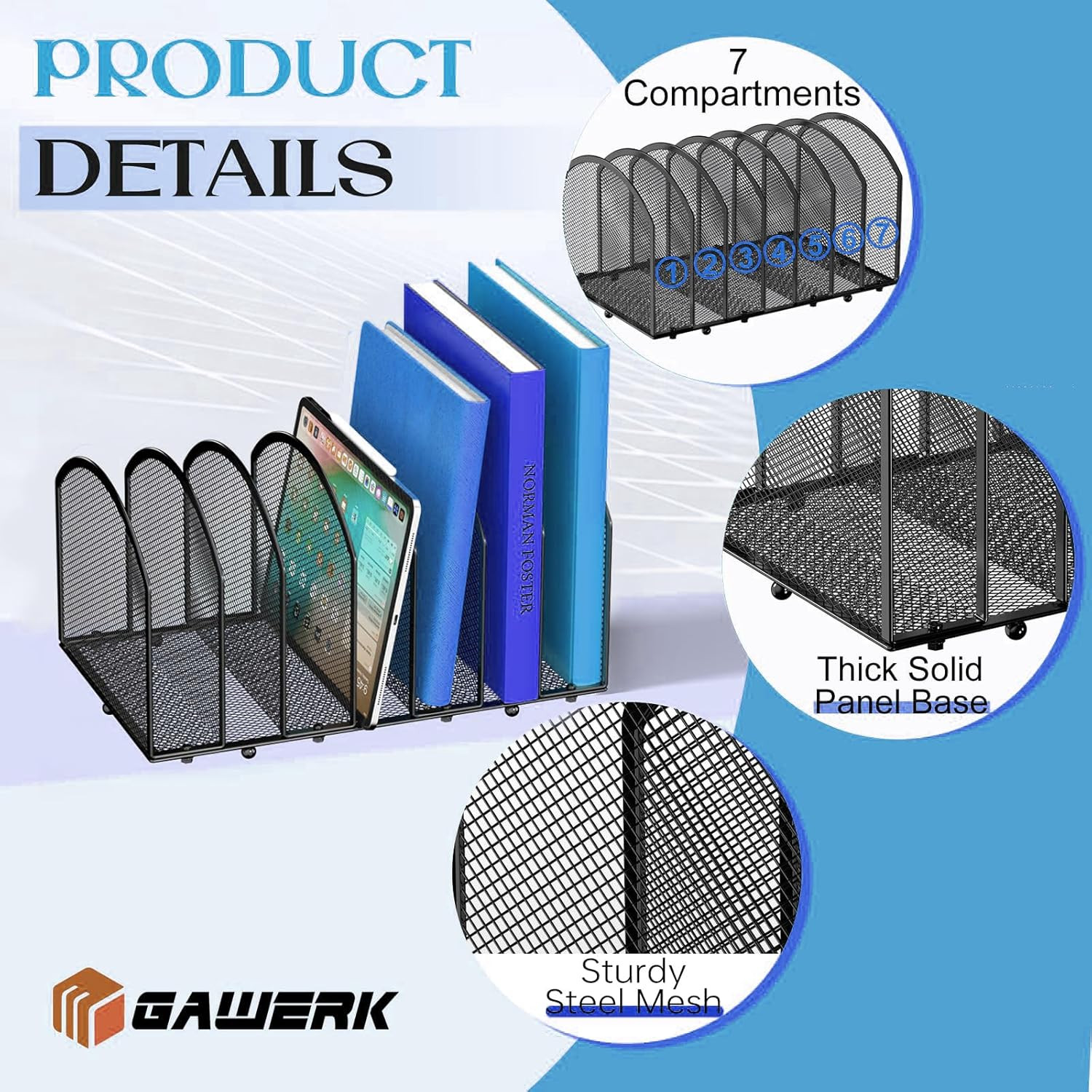 7-Section Desk File Organizer, Mesh Desktop Organizer File Sorter Office Organiz