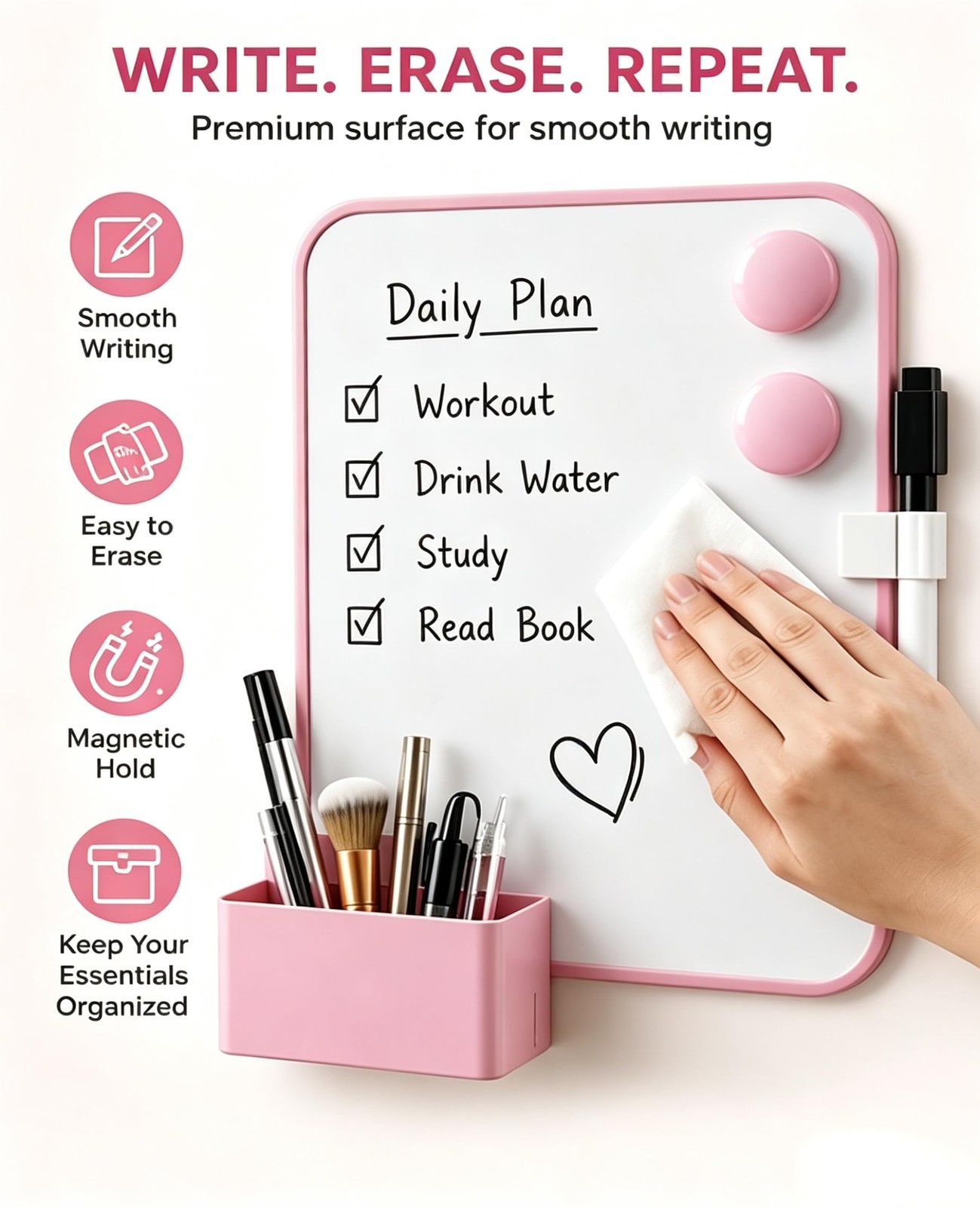 Pink Locker Accessories for Girls with Magnetic whiteboard, Locker Mirror and…