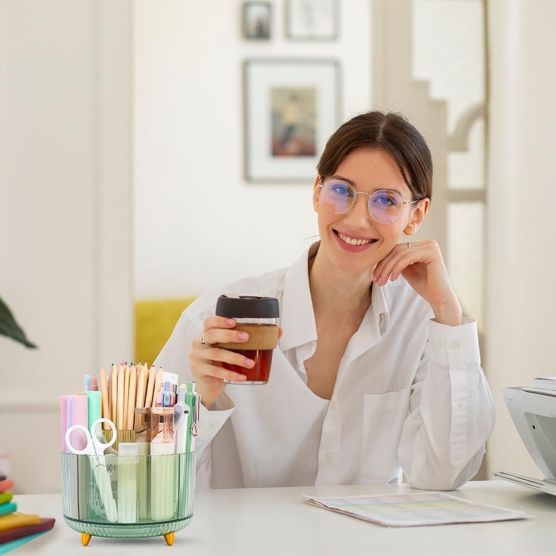 Rotating Pencil Pen Holder, Pen Organizer with 5 Slots – Aesthetic Desk Organ…