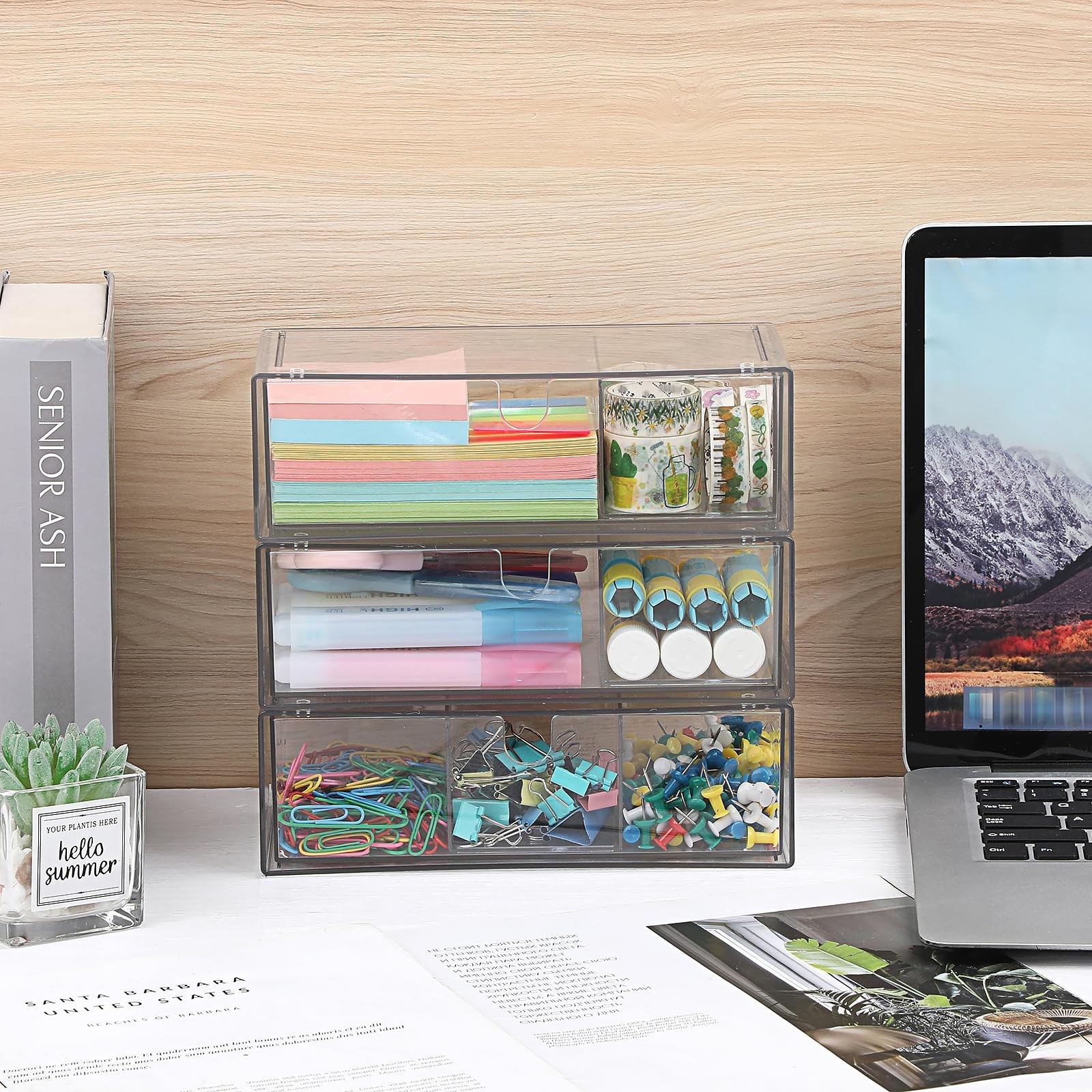 3 PCS Clear Acrylic Stackable Pencil Drawer Removable Divider Organizer