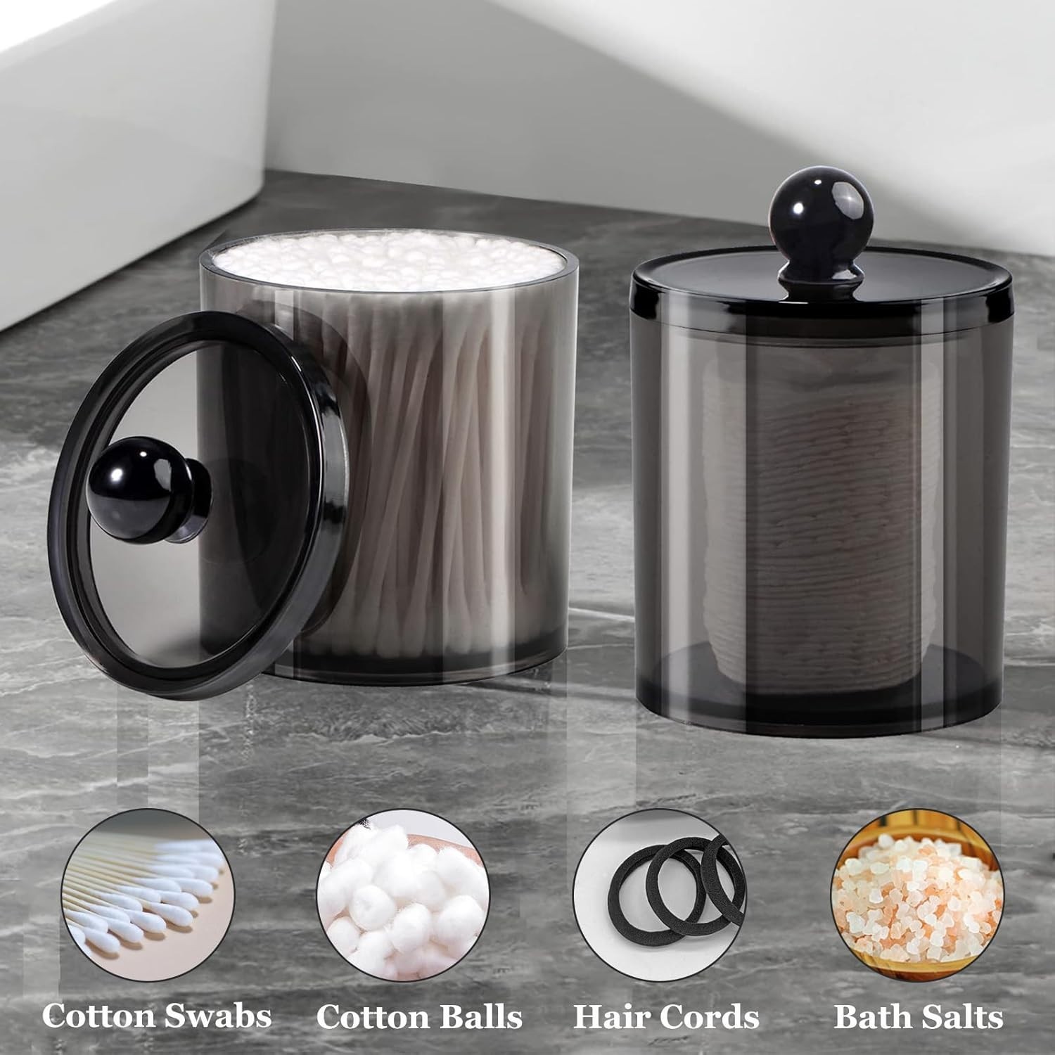 Mixed Sizes Acrylic Apothecary Jars – Elegant 4-Pack Bathroom Storage Solution