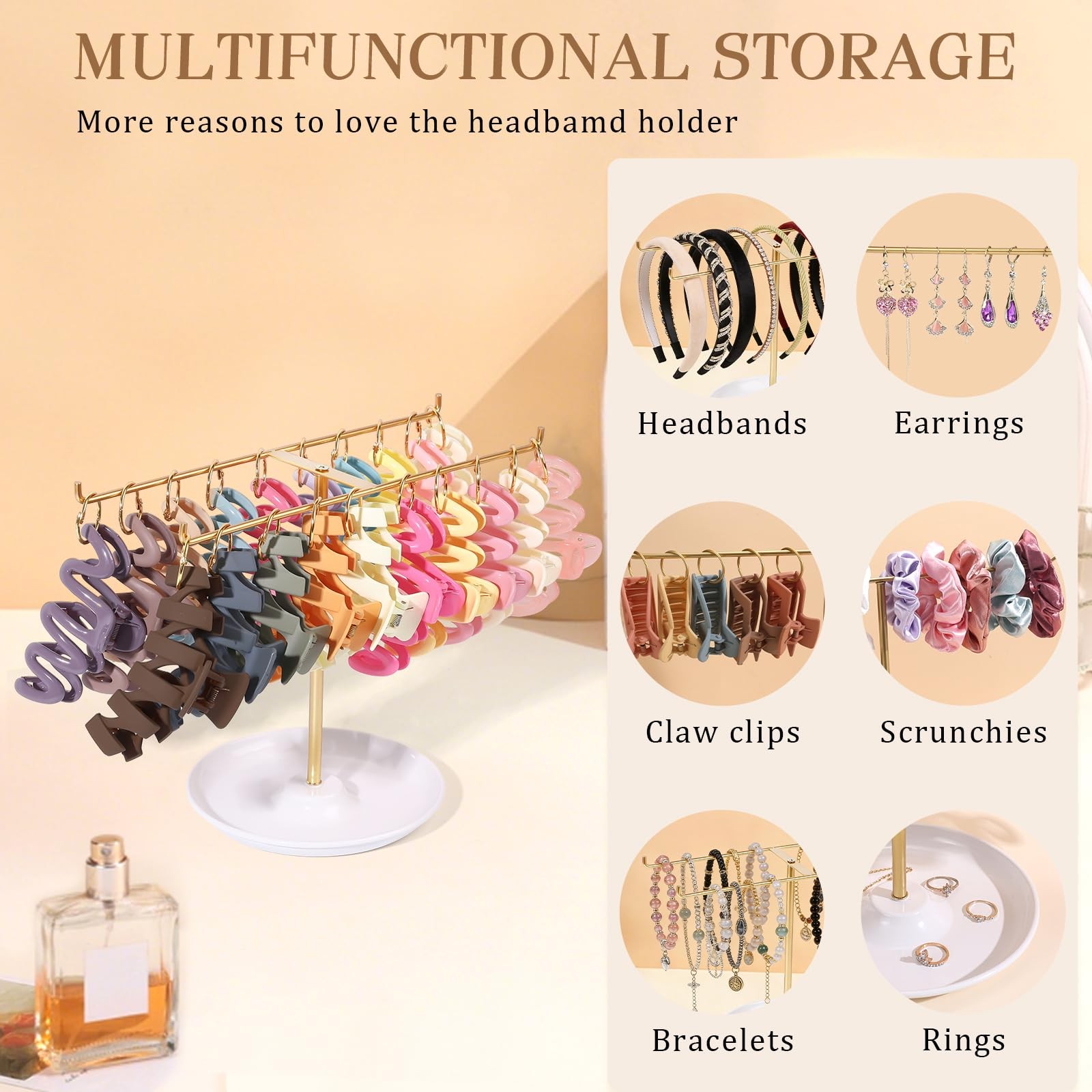 AOFLLU Metal Headband Holder Organizer, 2-Tier Storage with Gold
