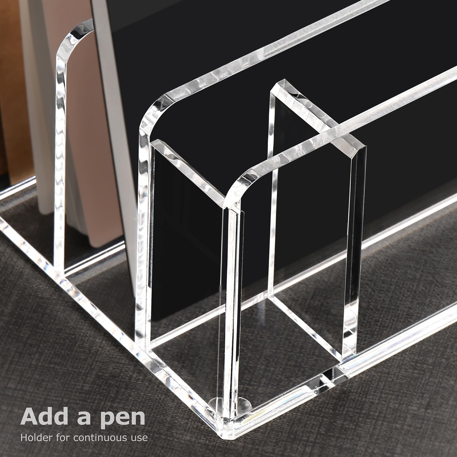 Acrylic Organizer, 5 Compartments File Holder for Desk, Letter Sorter with Pe…
