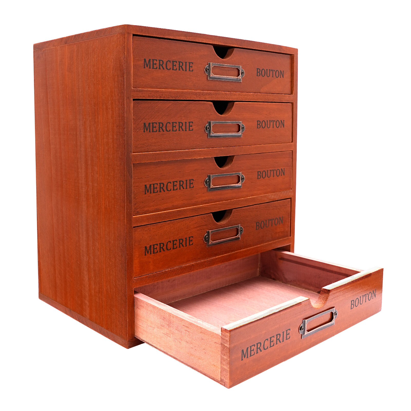 5-Drawer Brown Wooden Desk Organizer Storage Drawers Vintage Shelf Drawer