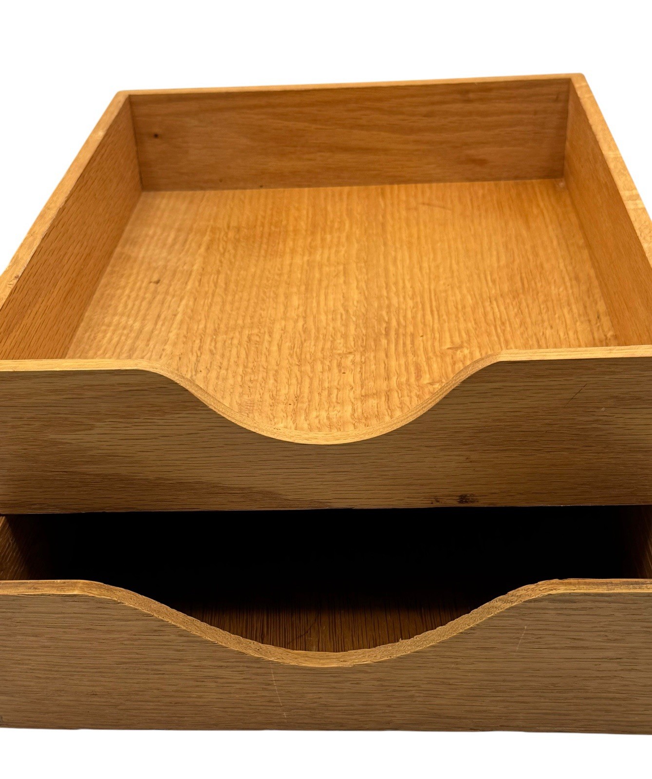 Vintage Wood Letter Trays Set of 2 Oak Dovetail Two Sizes Desk Paper Office Box