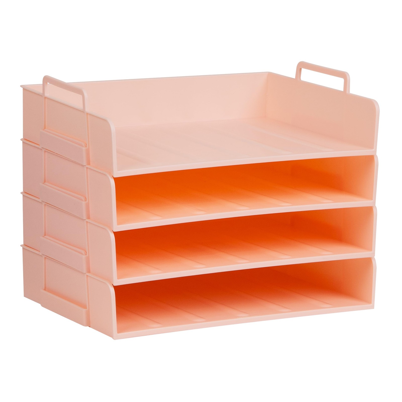 4 PCS Pink Stackable Paper Tray Desk Organizer File 13.75x10x10.75 Inch