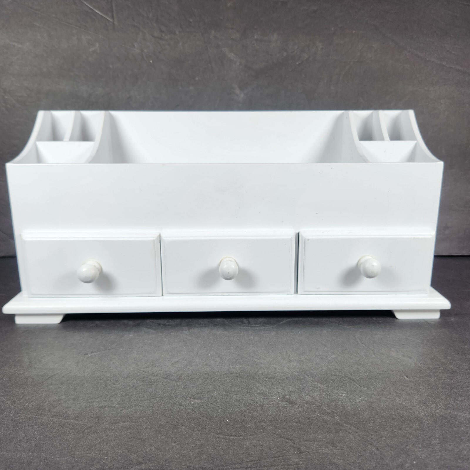Slotted Wood Desk Organizer Desk Top Vanity Storage Box 3 Drawers 16×4.5×7.5