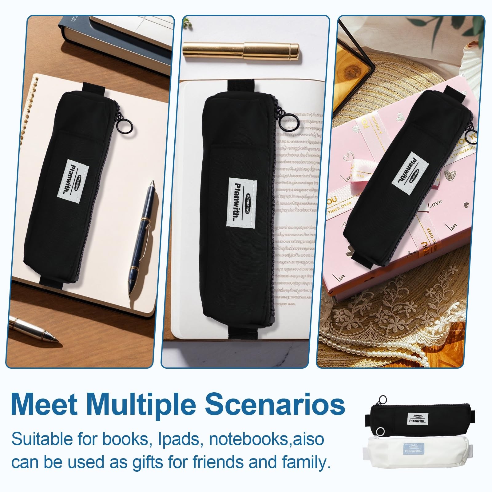 2 Pcs Pen Holder for Notebook with 4 Pcs Paper Clips, Pen Pouch with Adjustab…