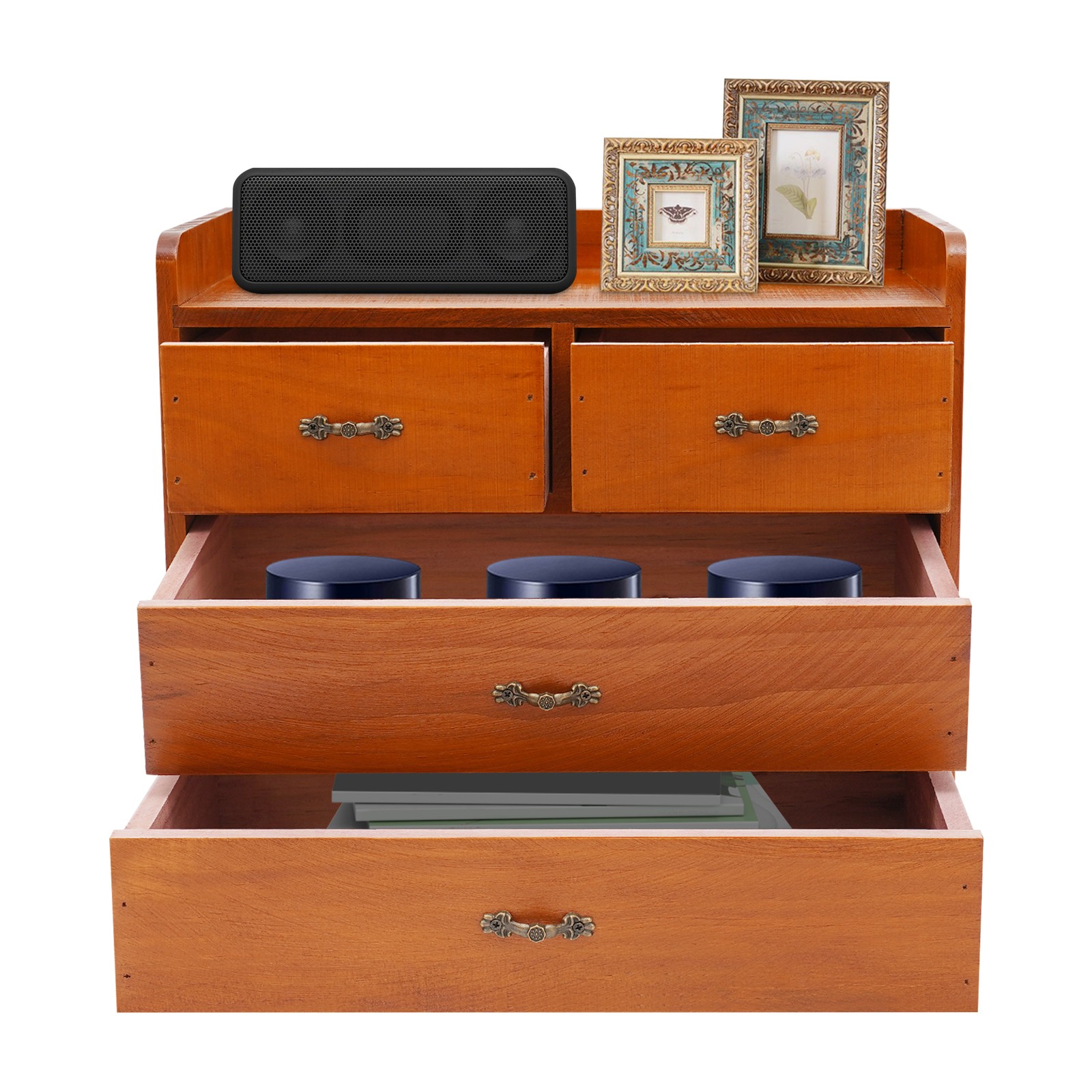 Desk Organizer with Drawers Wooden Desktop Storage Cabinet Storage Box, 4 Drawer