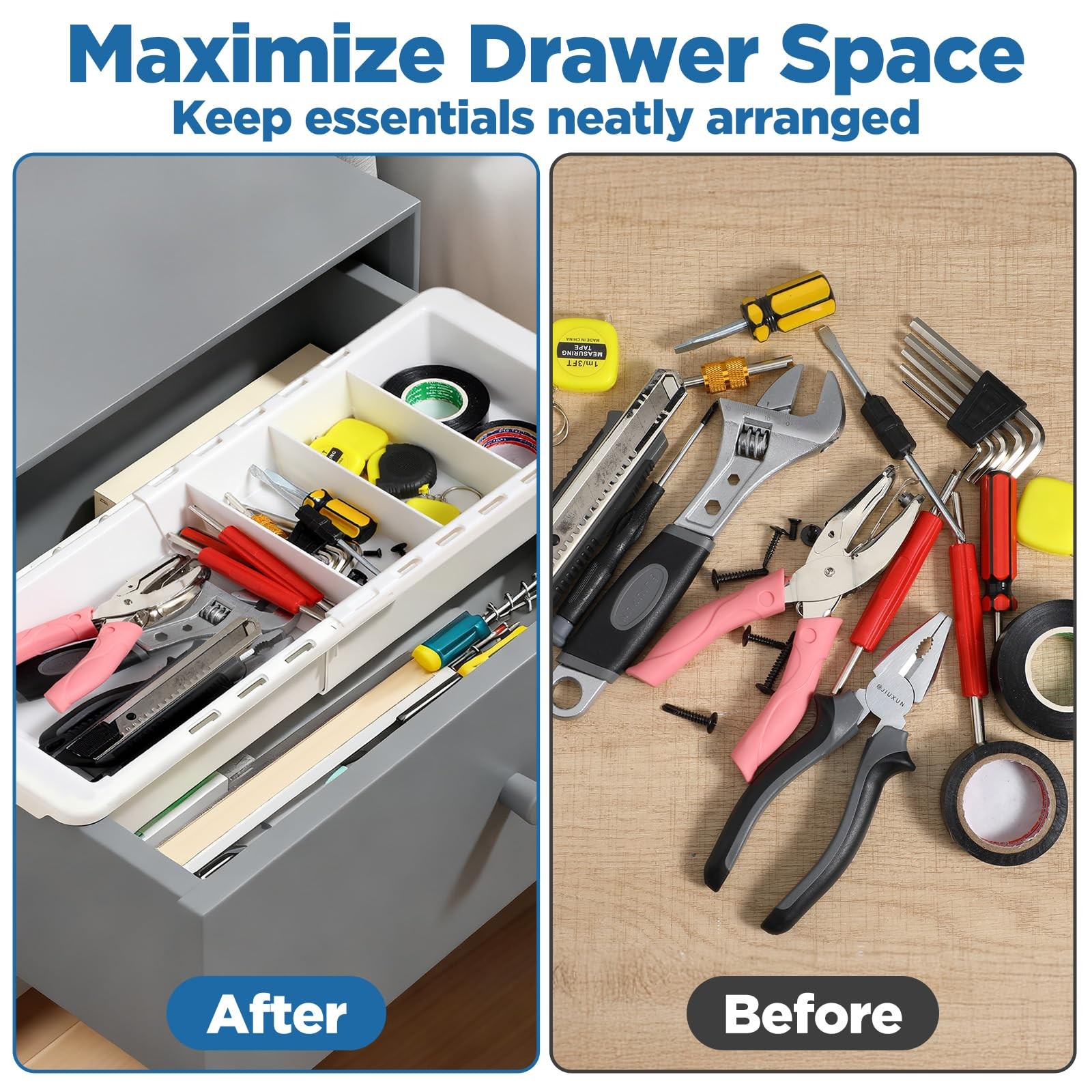 PercyEffie 2pcs Drawer Organizer Expandable with Insert Adjustable Lightwhite