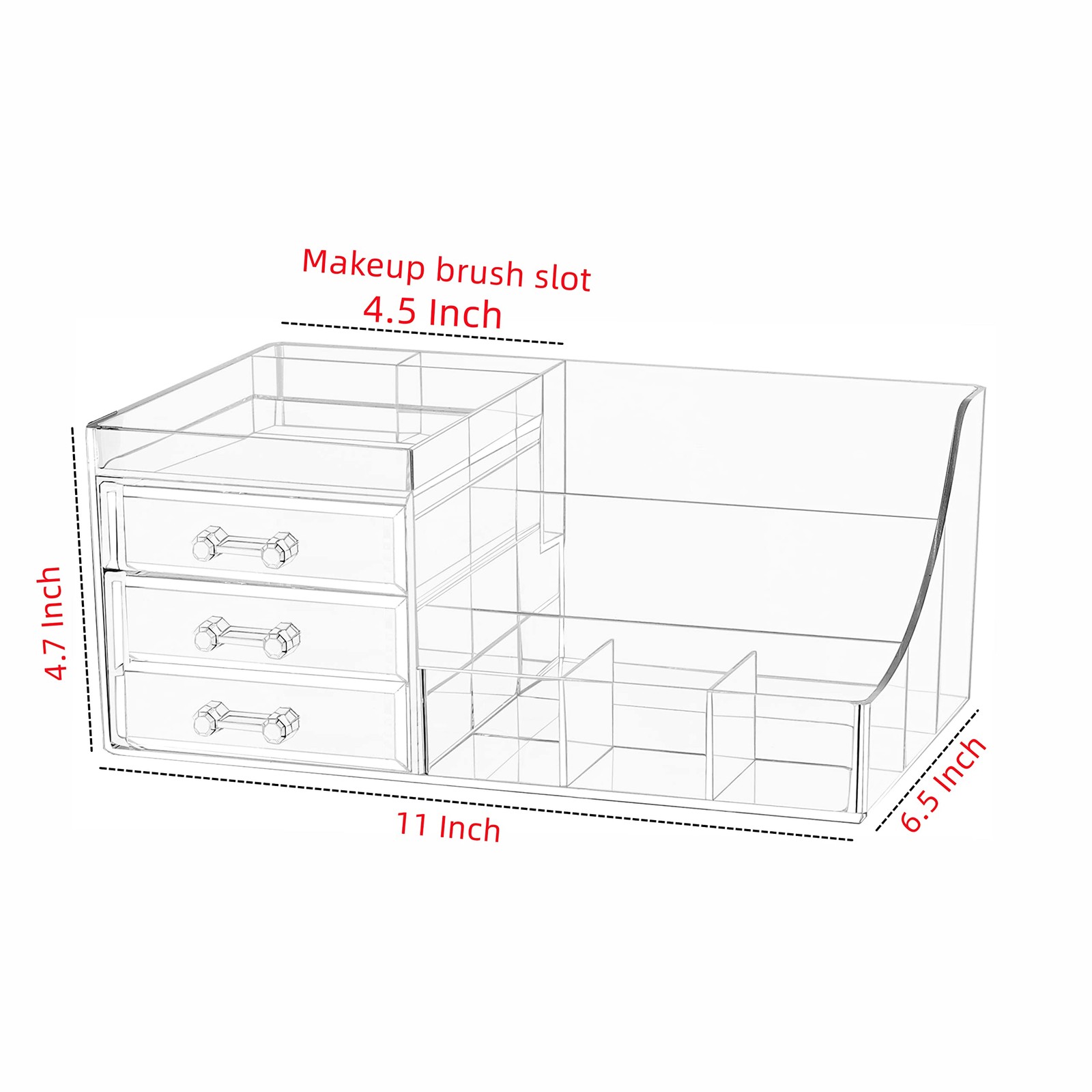 Cq acrylic 1 Pack Clear Make Up Organizer 3 Drawers,