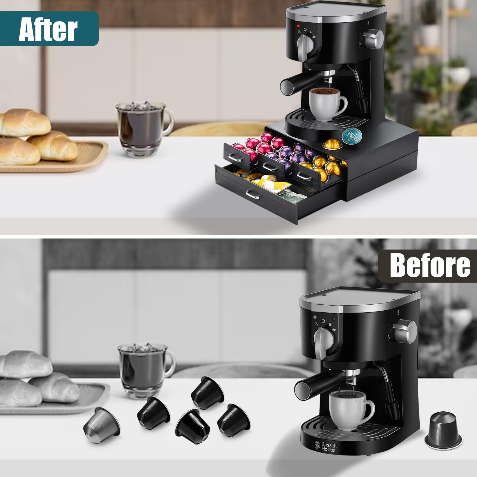 K Cup Holder Drawer 66/88 Pods Capacity, Four Drawers Design for Black