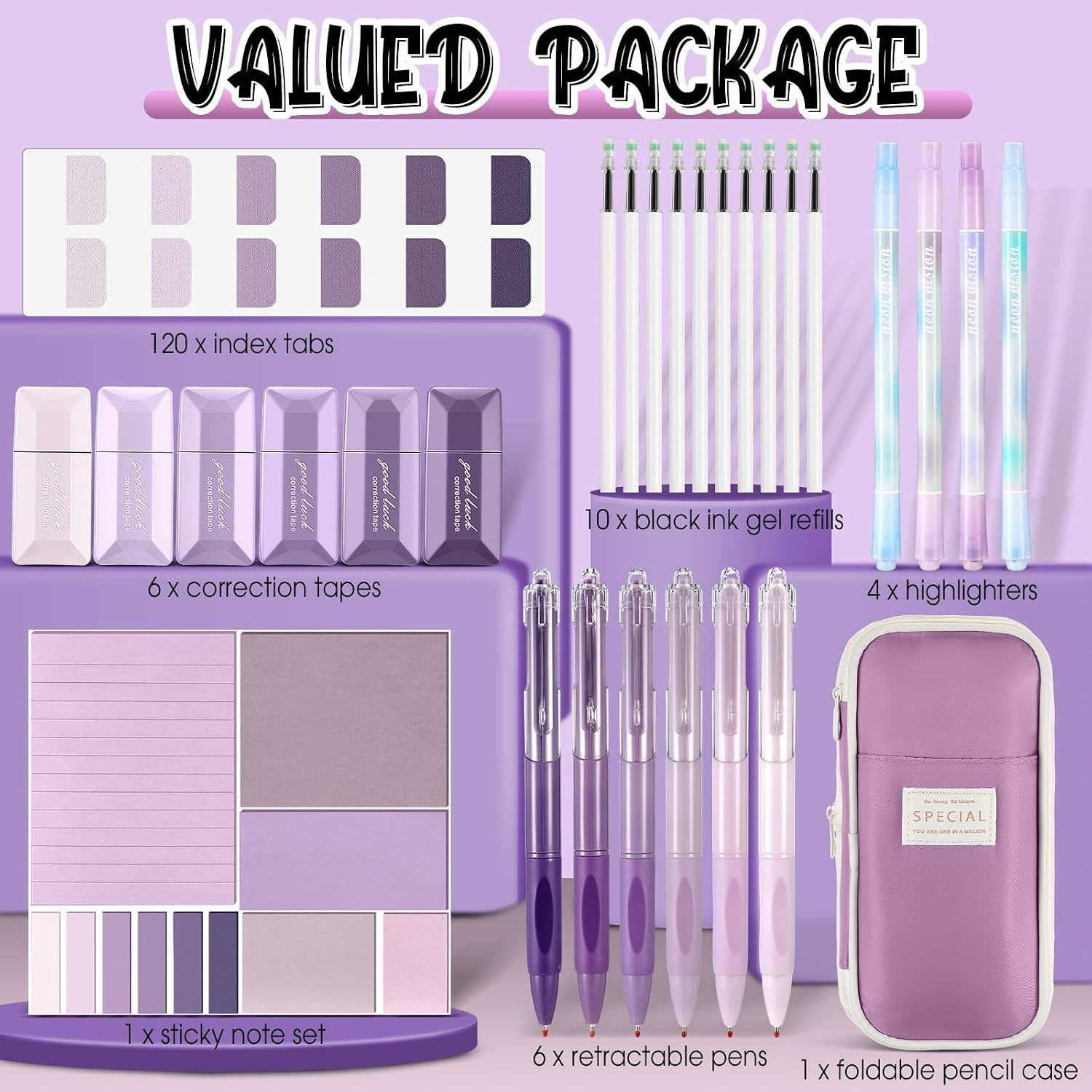 Practical 38-Piece Office Supplies in Stylish Purple – Perfect for Organizing