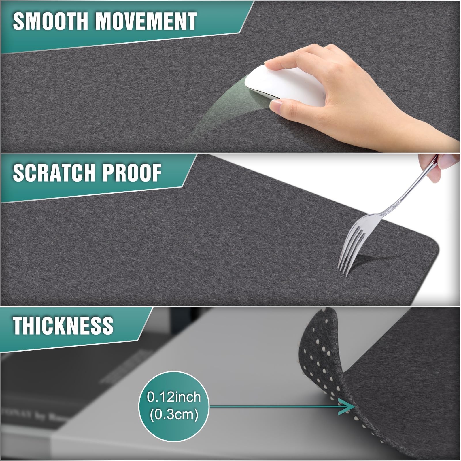 K KNODEL Felt Desk Mat, Large Pad Protector, 35.4″ x 15.7″, Dark Gray