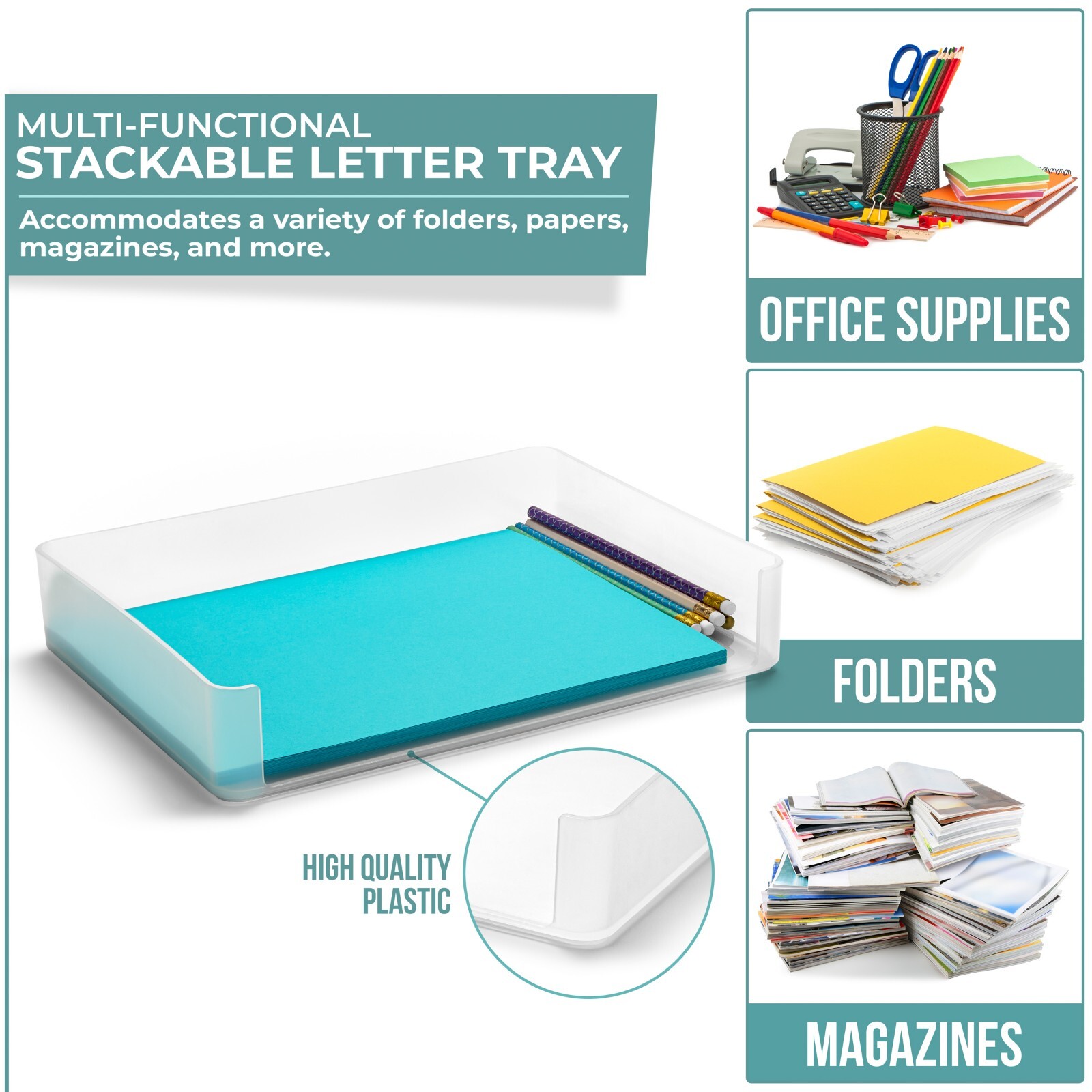 Sorbus Plastic Paper Organizer, Stackable Letter Tray Desktop File Storage 1 PC