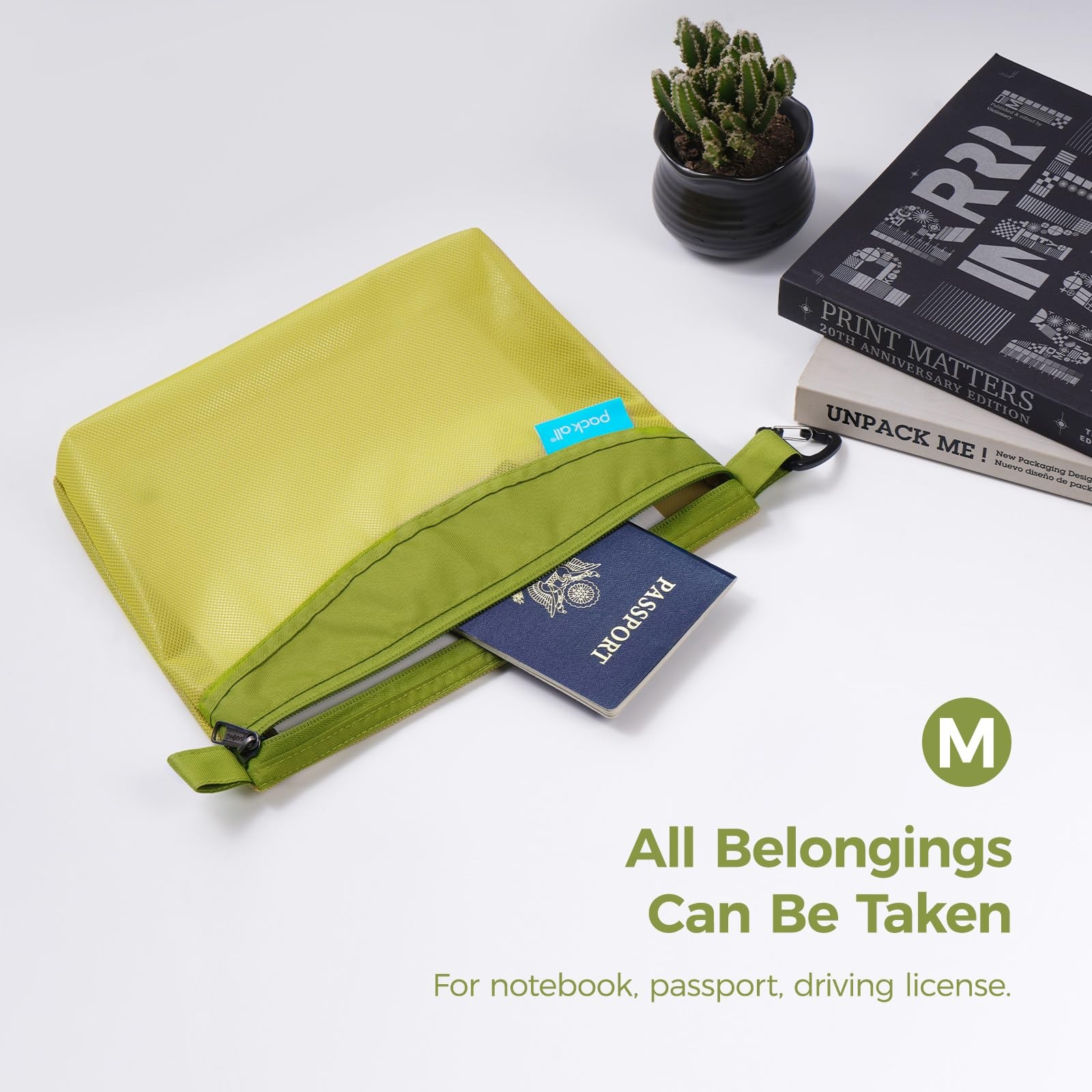 Medium Green WaterResistant Zipper Pouch Mesh Storage Bag Travel Office