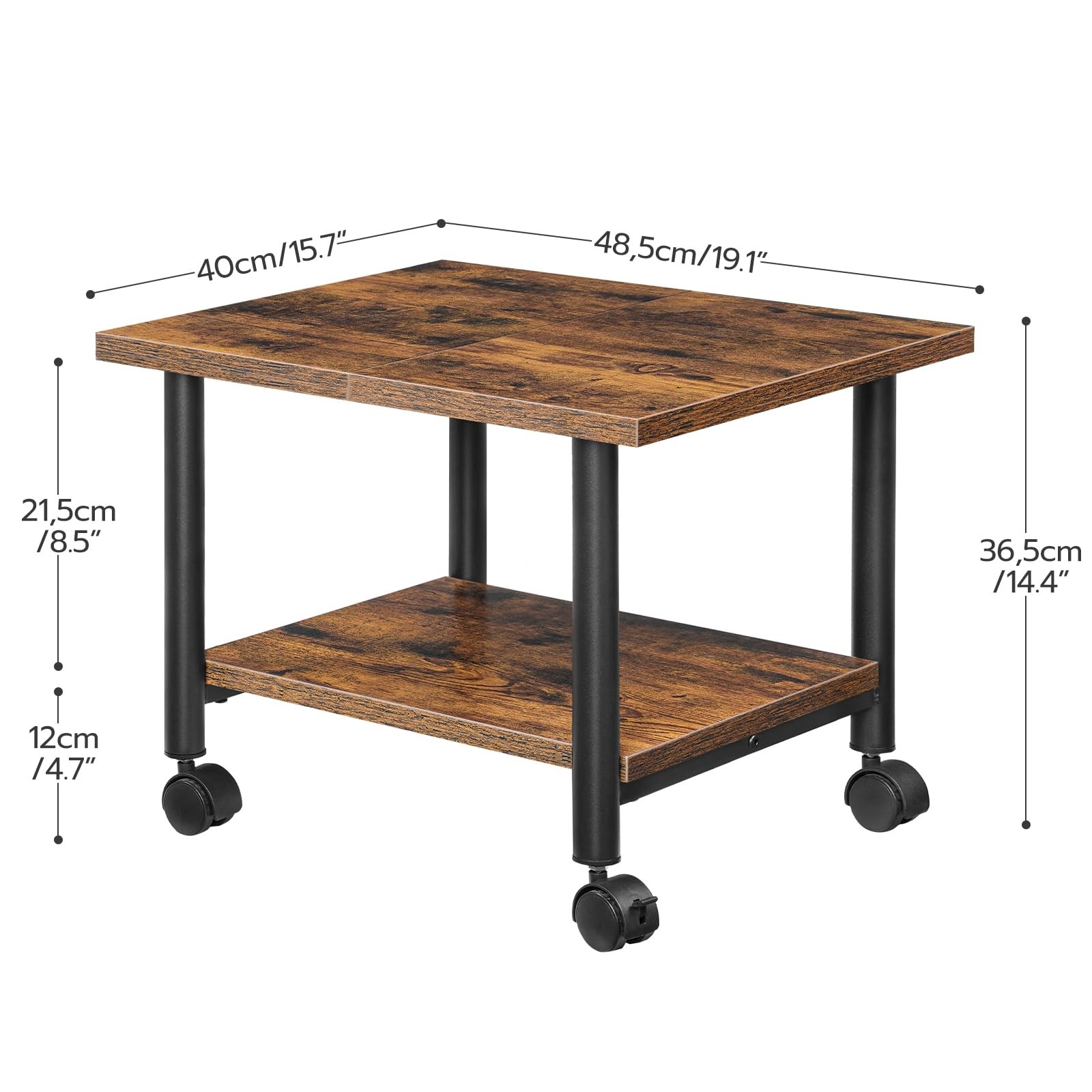 HOOBRO Printer Stand, 2-Tier 15.7” x 19.1”x 14.4”, Rustic Brown + Black