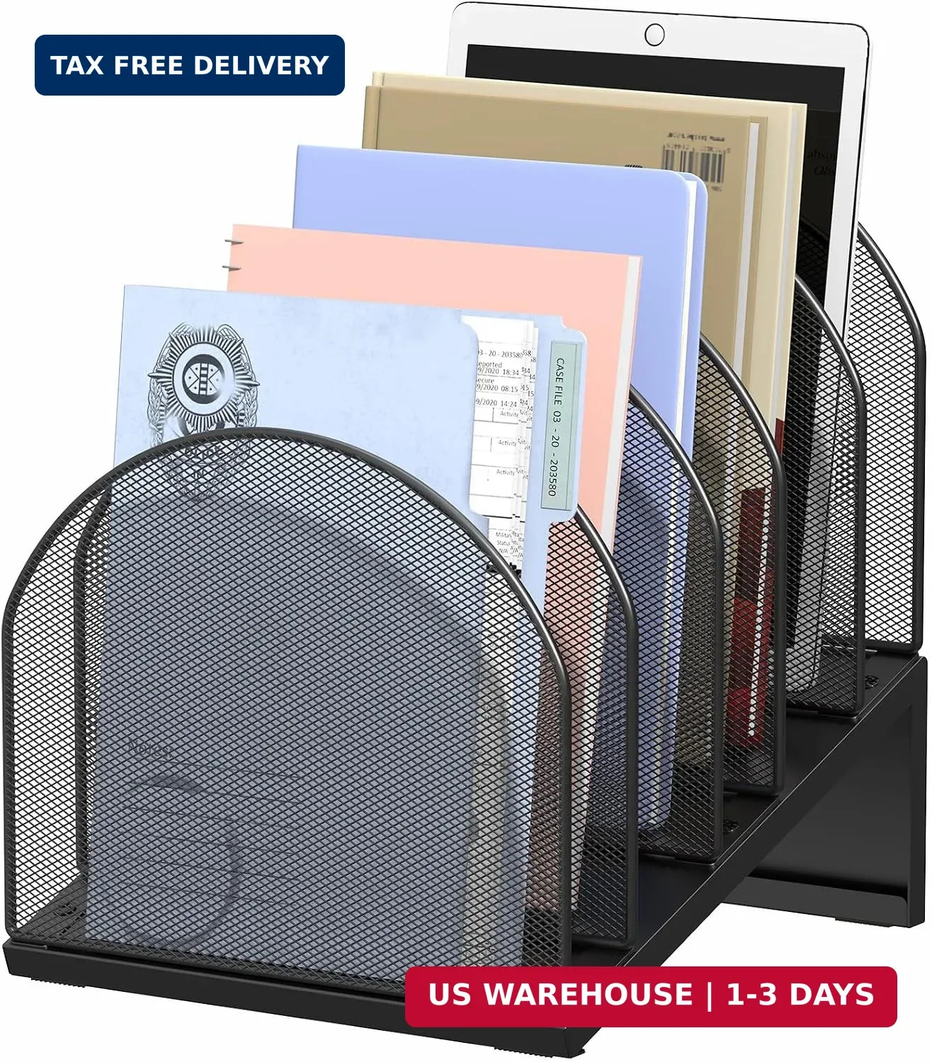 5-Section Desk File Organizer Metal Mesh Folder Organizer, Black | Desk Organize