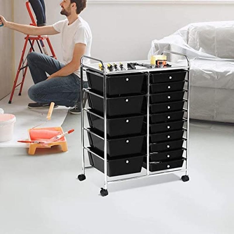 15 Drawer Rolling Storage Mobile Utility Cart W/ Lockable Wheels Durable Indoor