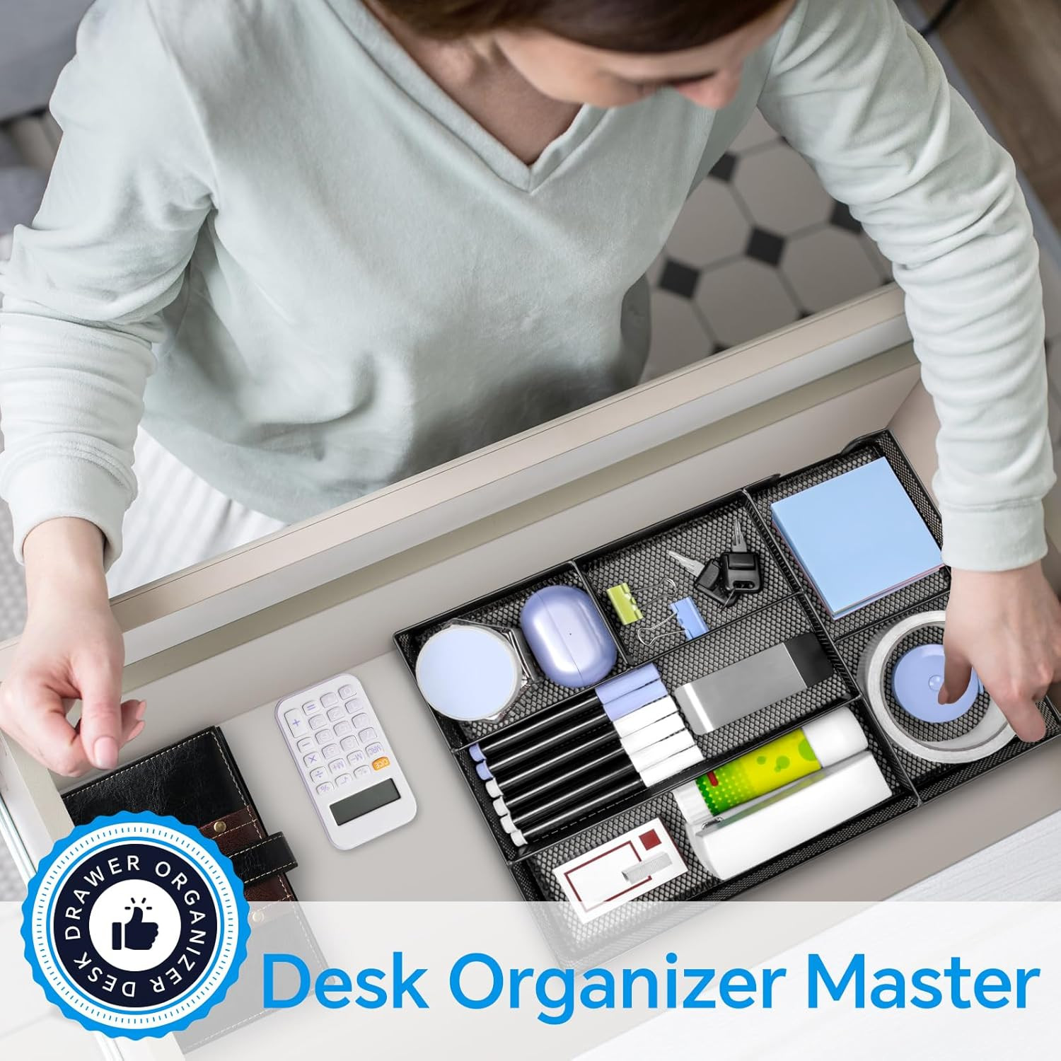 Desk Drawer Organizer, Office Drawer Divider Organizer Tray with 6 Compartments,