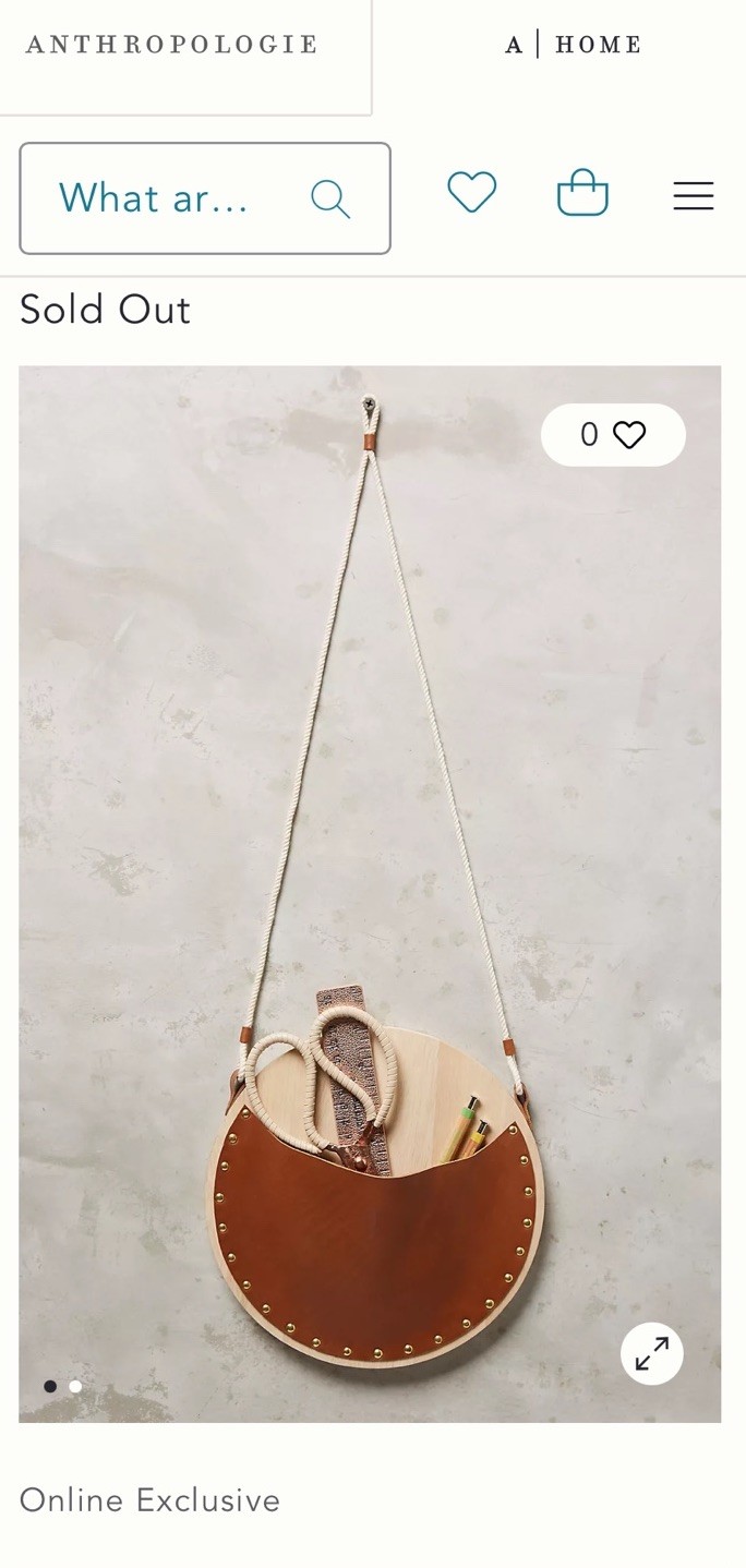 Anthropologie Wall Pocket Organizer Leather Wood Office Discontinued Hanging