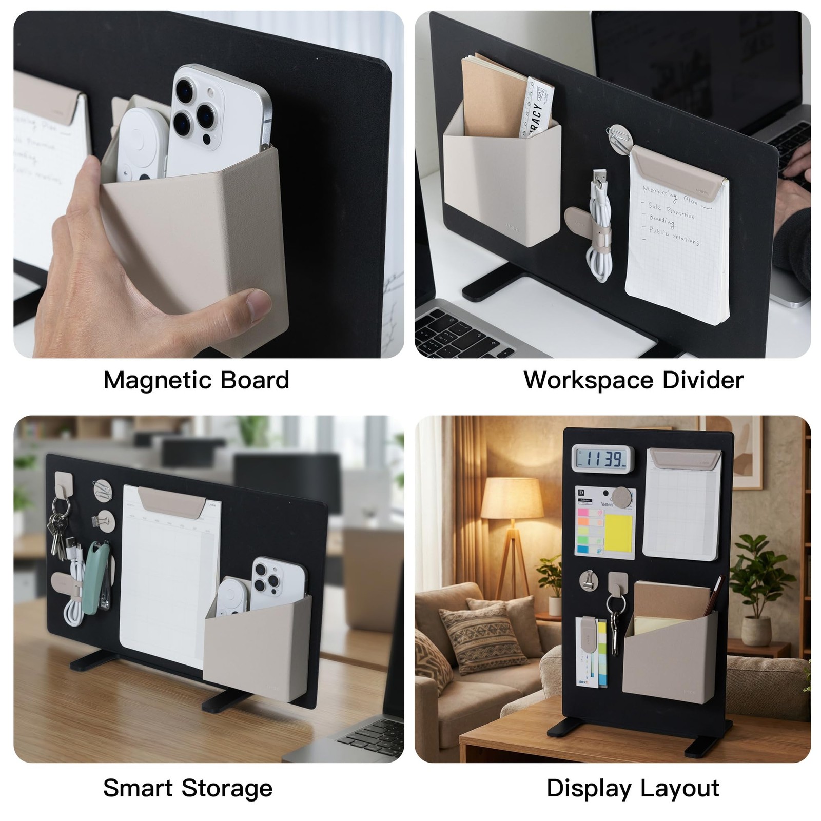 Magnetic Desk Organizer Divider, 16.5″ Metal Desktop Stand with Board, Paper …