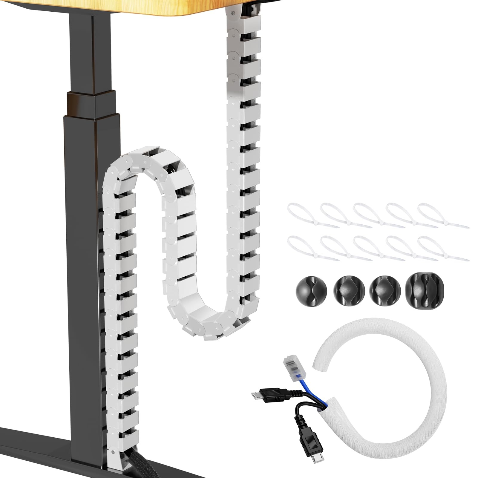 Cinati 52 Inch Vertebrae Cable Management, White Under Desk