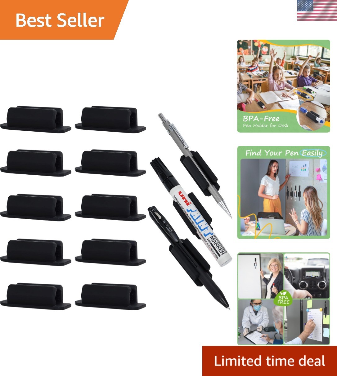 10 PCS Silicone Pen Holder Set: Adhesive & Expandable for Classrooms & Offices